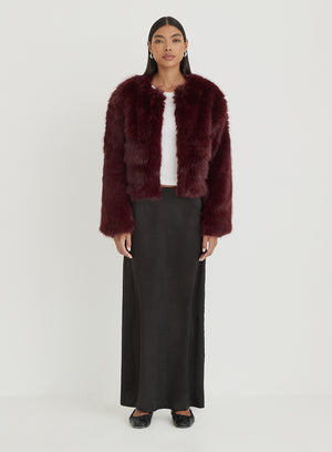 Burgundy Faux Fur Cropped Jacket- Reysha