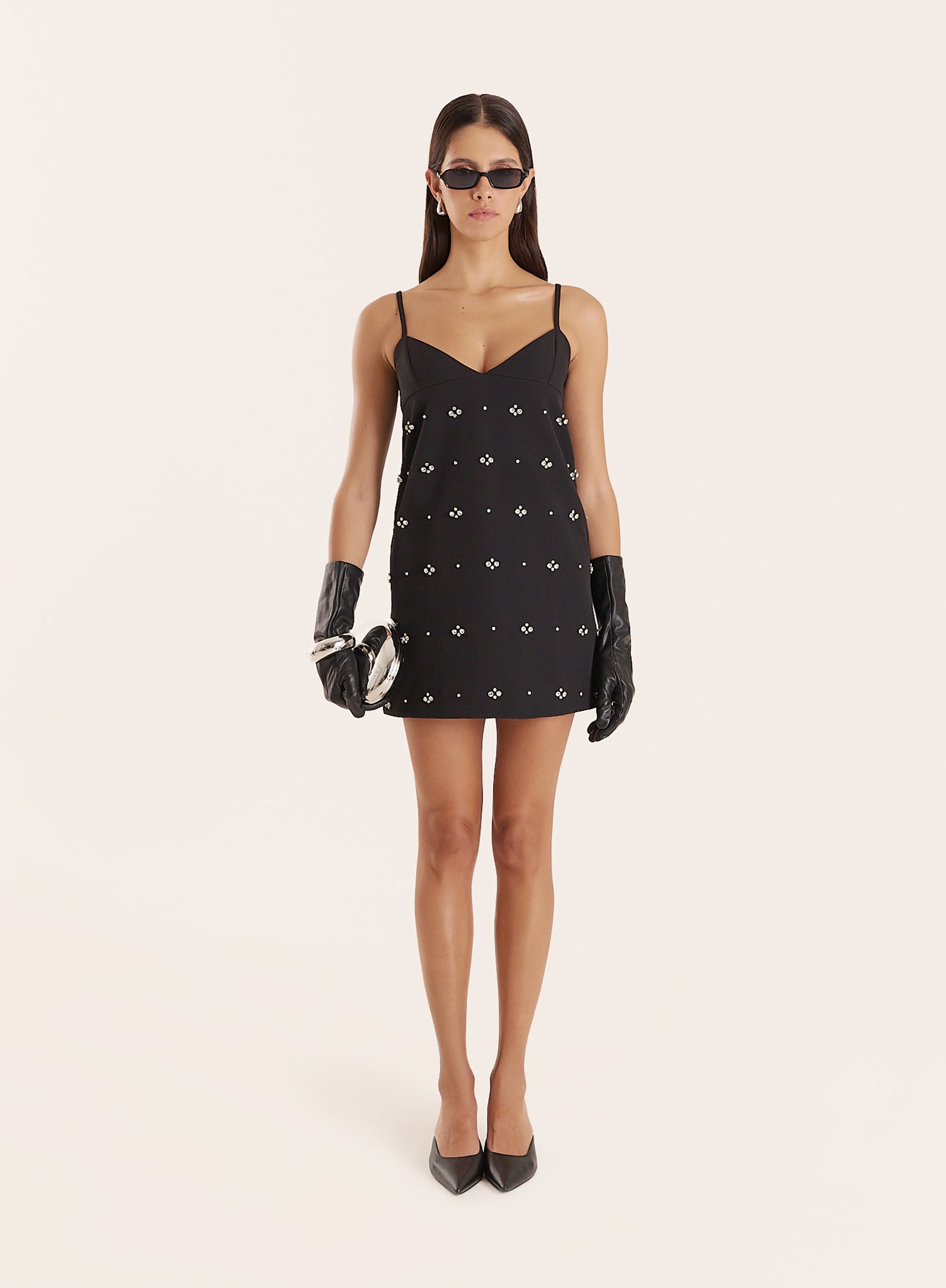 Black Embellished A-Line Mini Dress