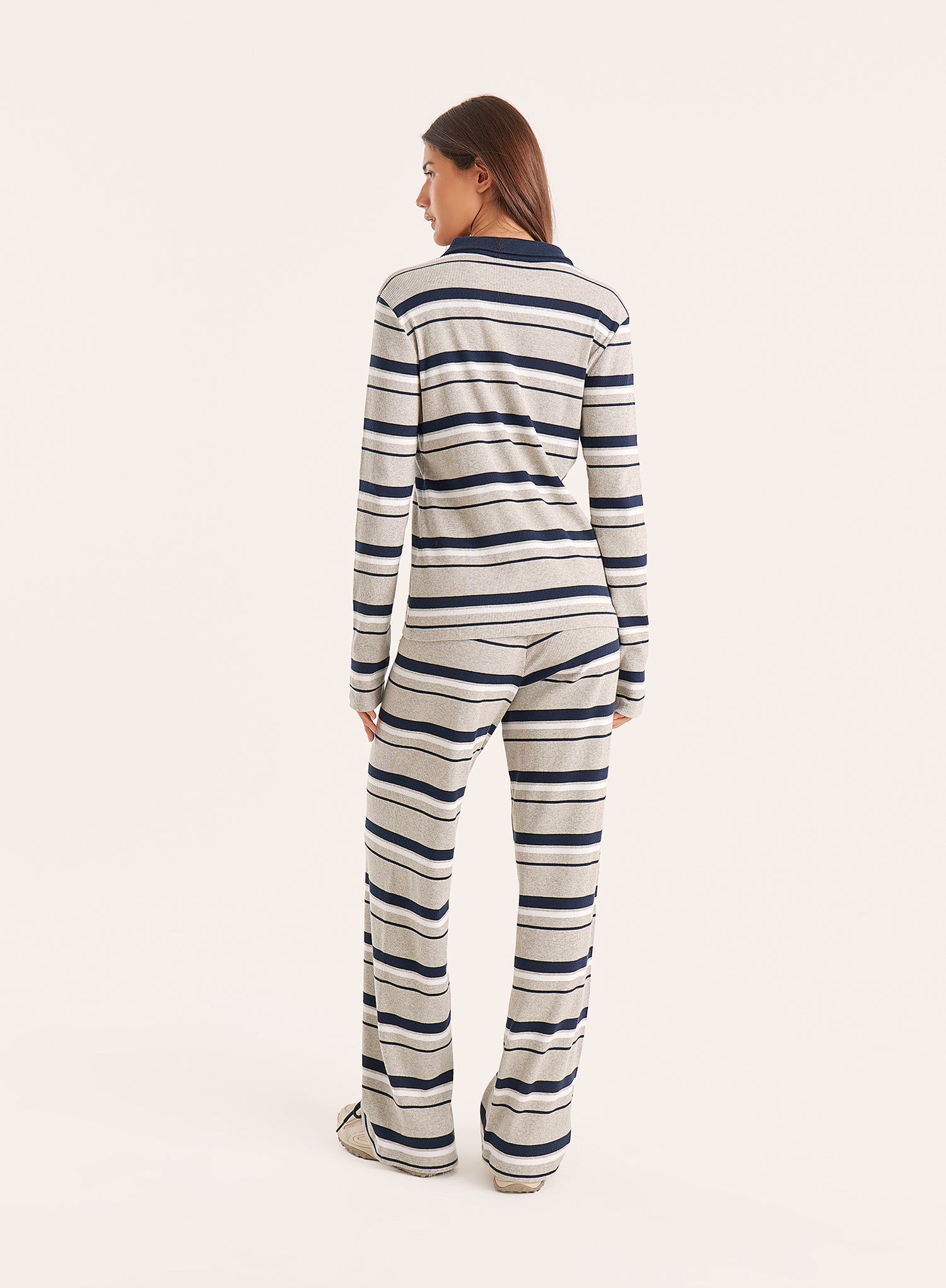 Grey And Blue Striped Ribbed Jersey Trousers