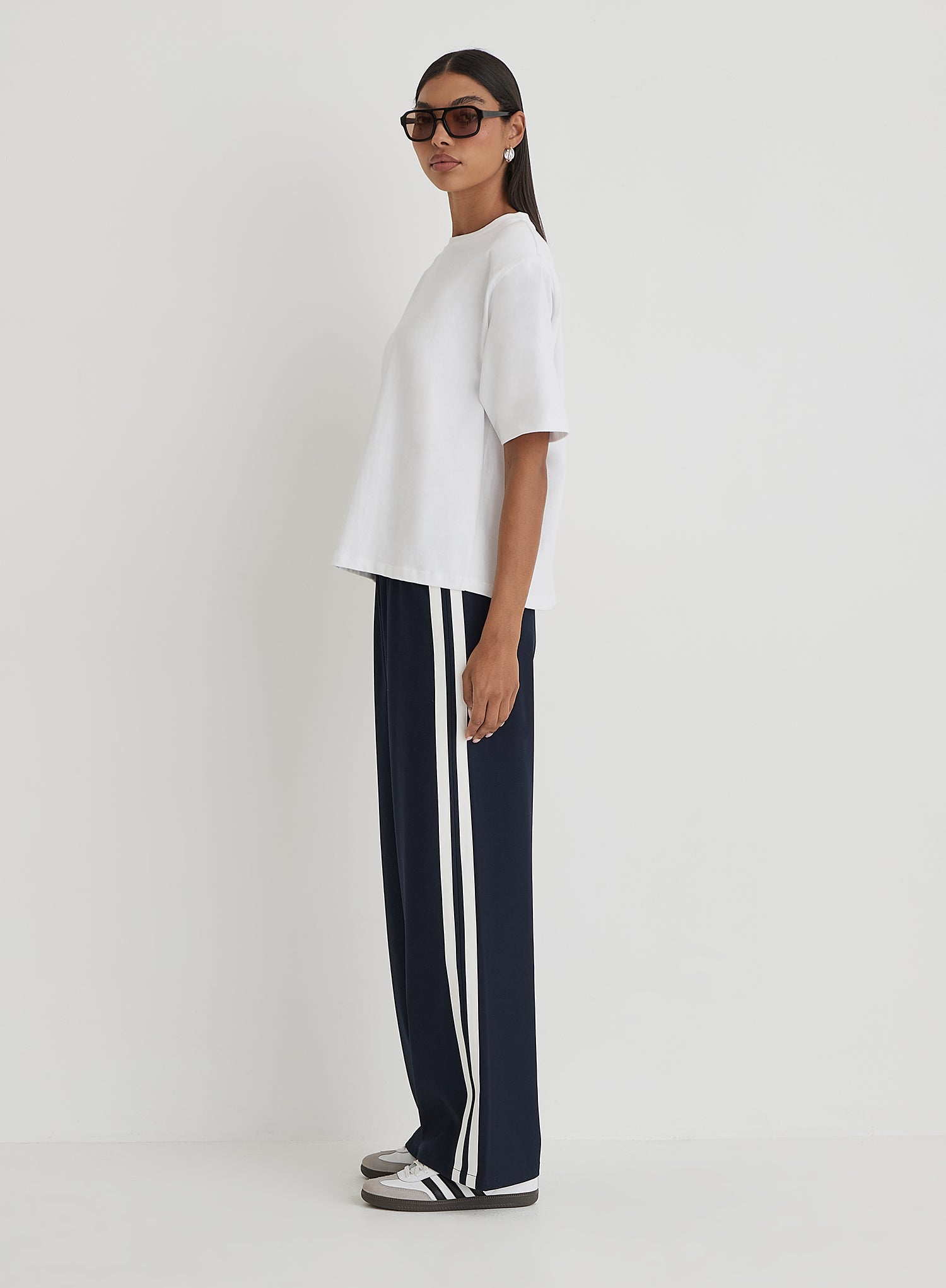 Navy Side Stripe Wide Leg Trouser- Tammy