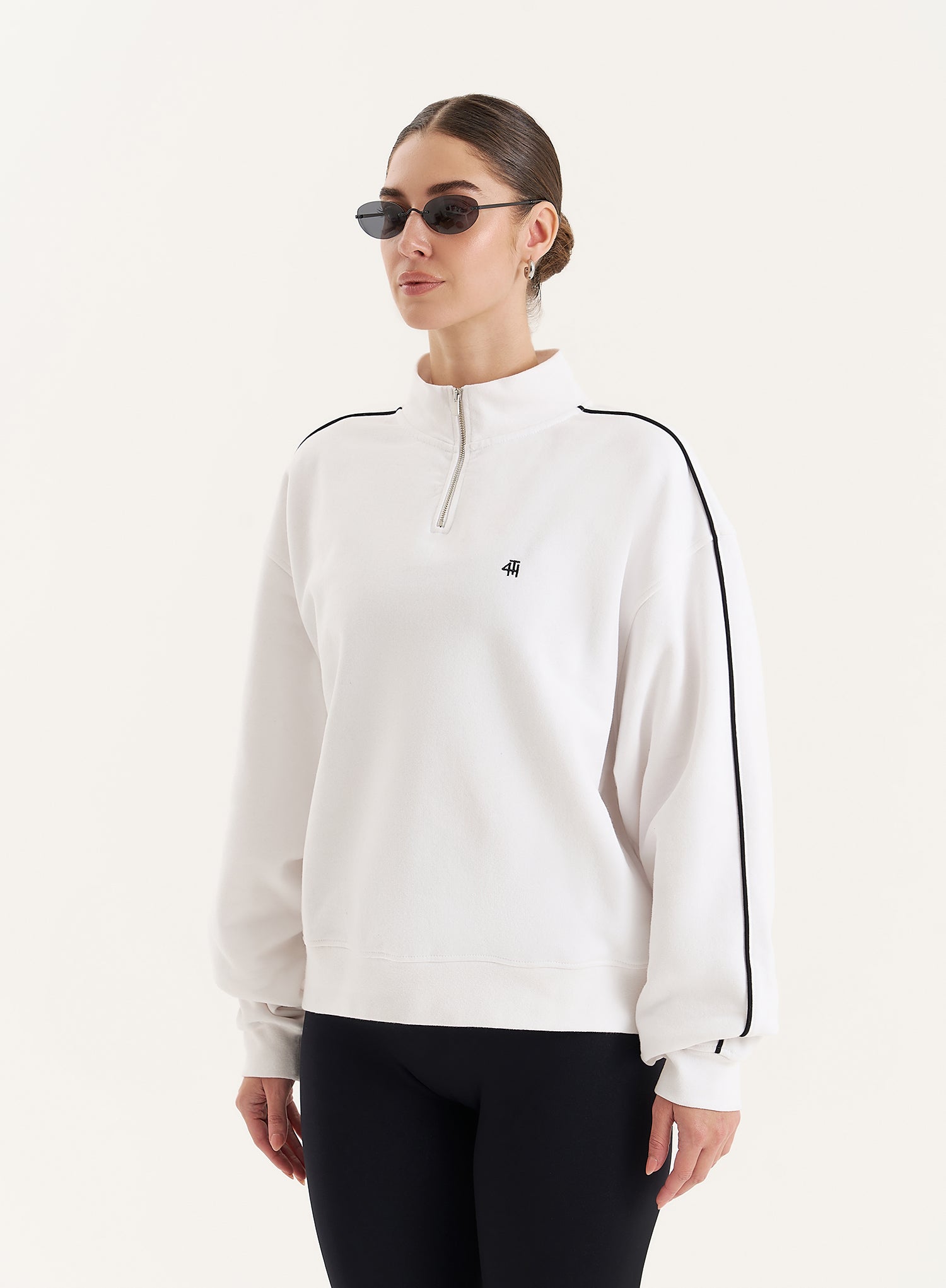 White Branded Half Zip Cropped Sweatshirt- Gilly