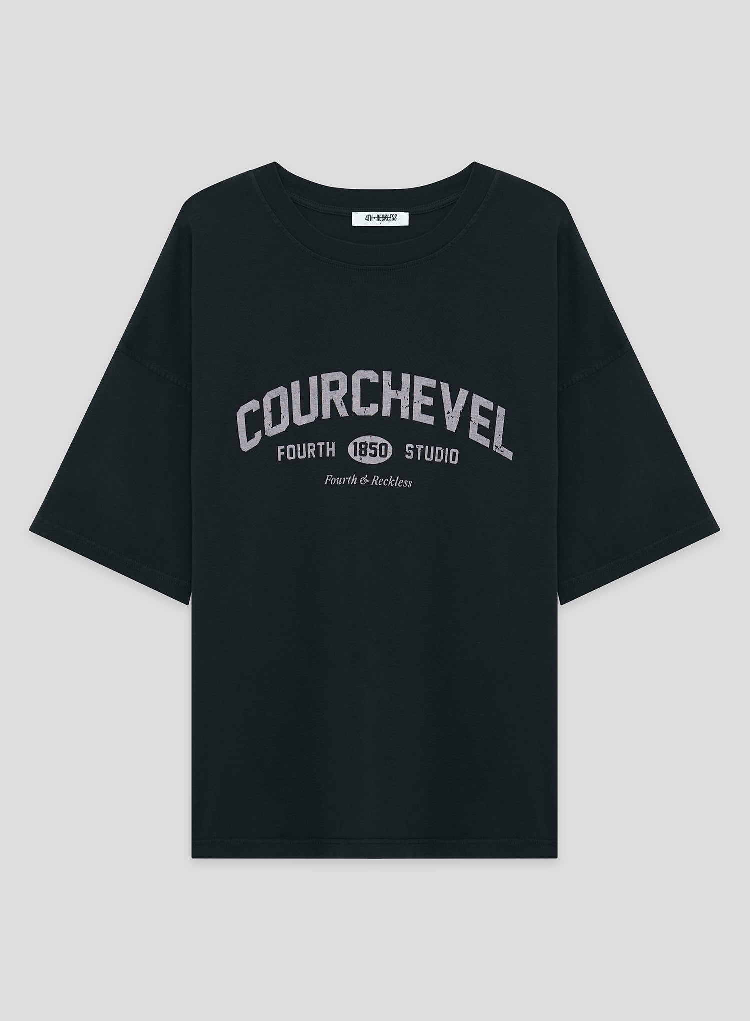 Grey Acid Wash Courchevel Slogan Print T-Shirt- Adeline