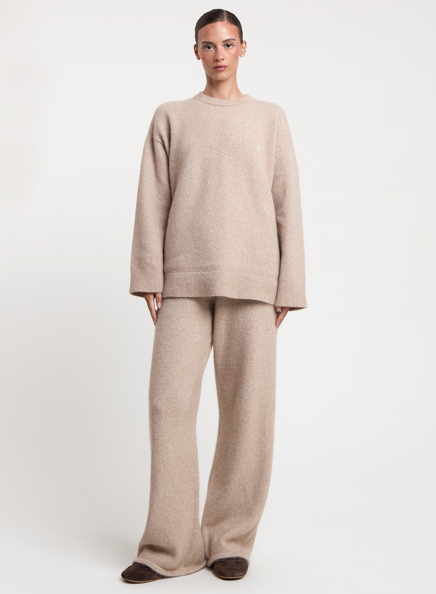 Oatmeal Knitted Slogan Back Jumper