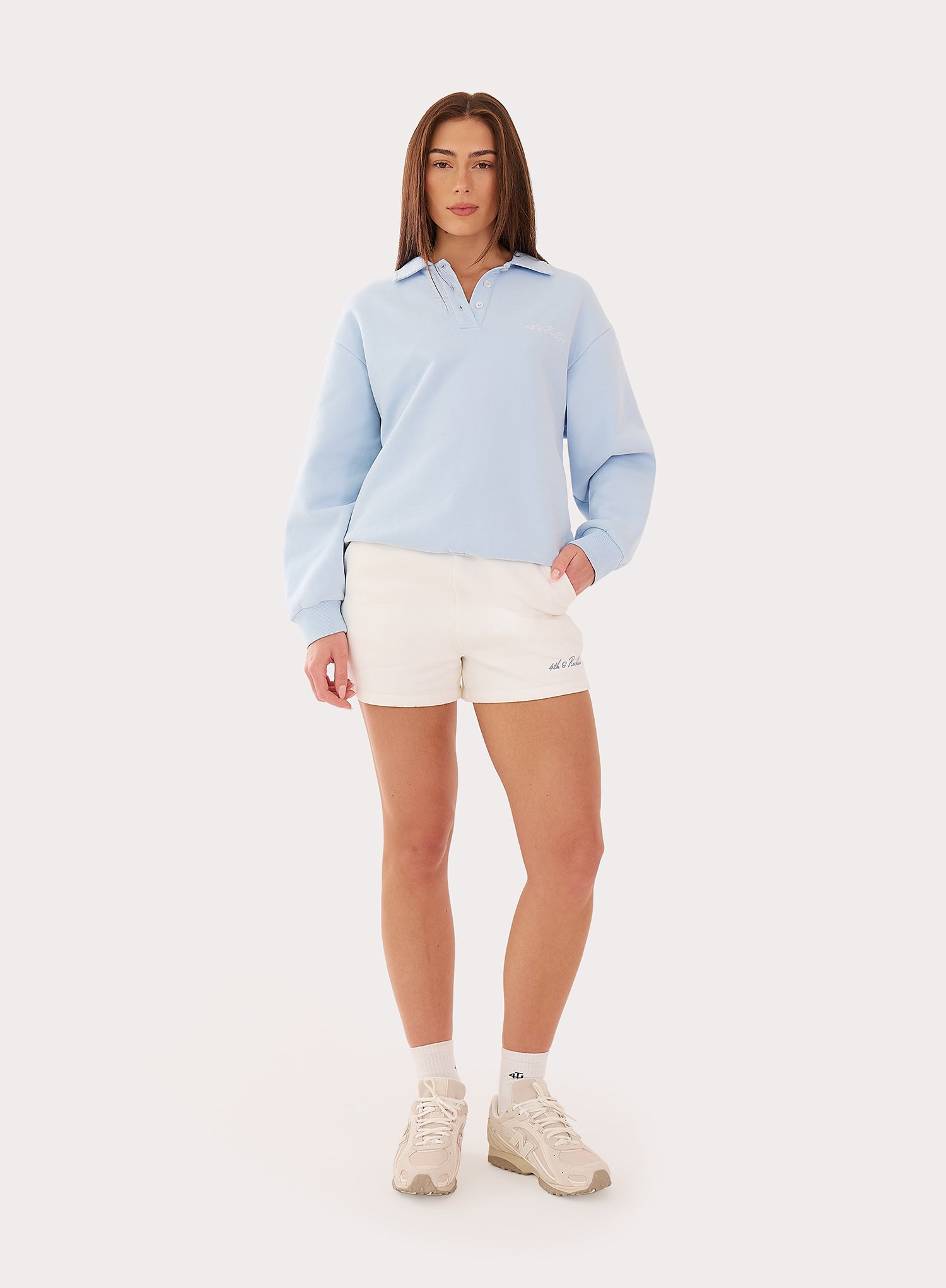 Light Blue Branded Oversized Polo Sweatshirt
