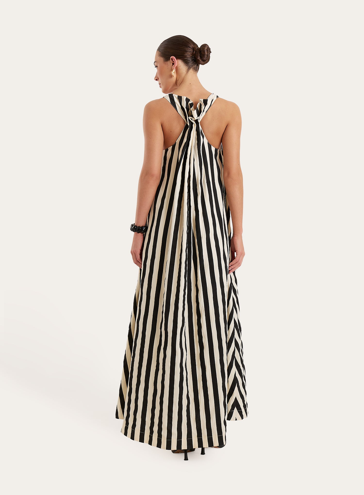 Black And Cream Stripe Cotton Trapeze Maxi Dress
