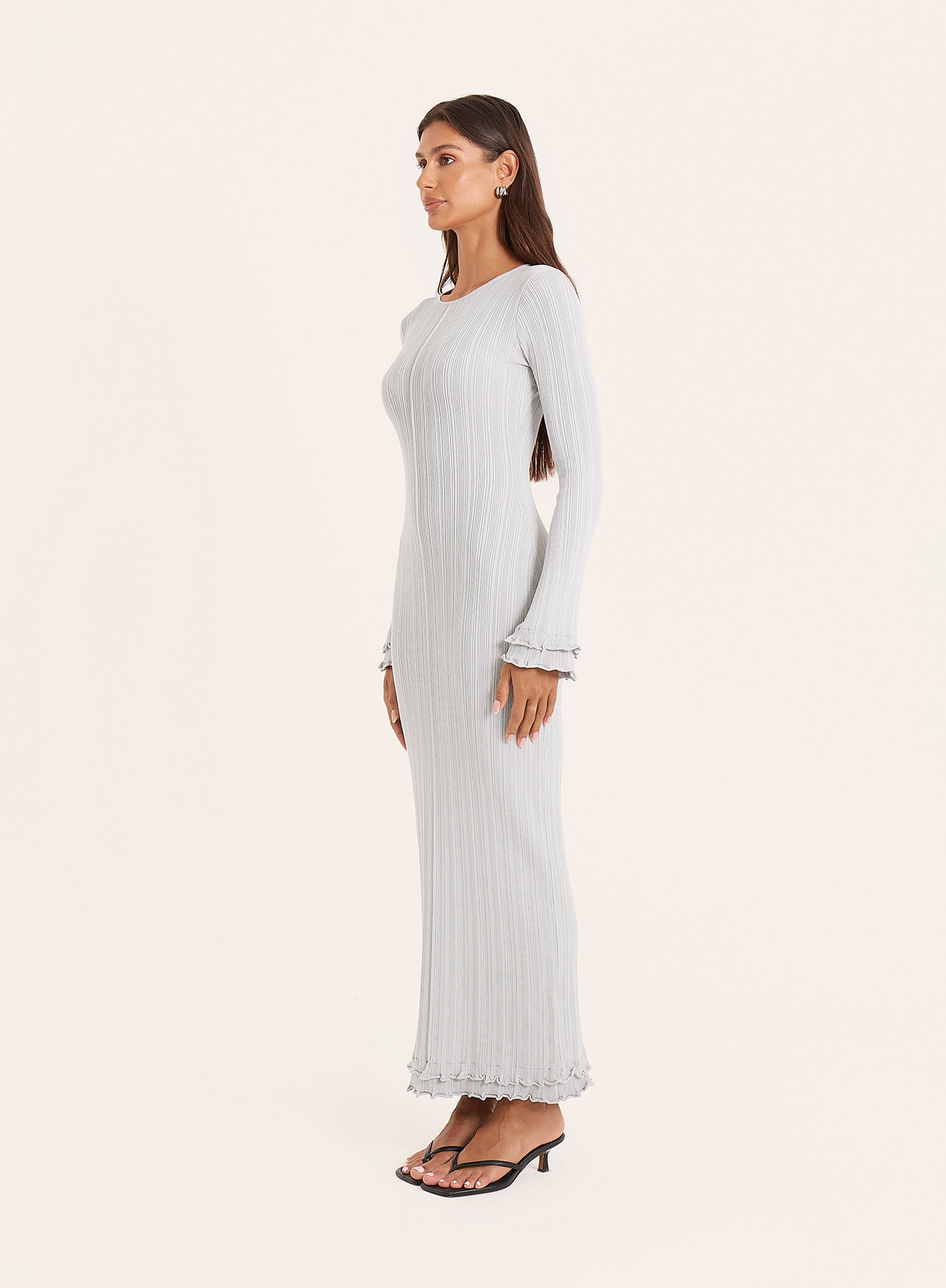 Grey Knitted Ribbed Maxi Dress