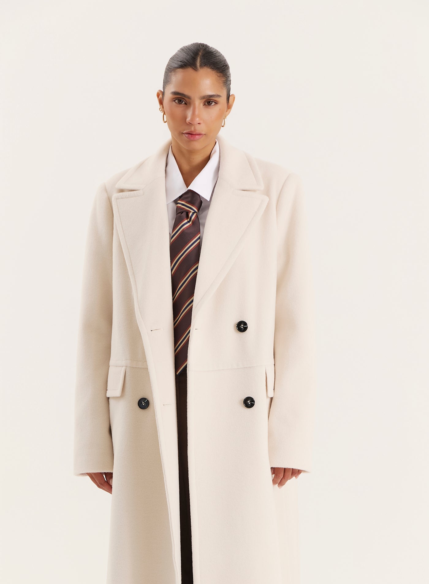 Cream Double-Breasted Longline Coat