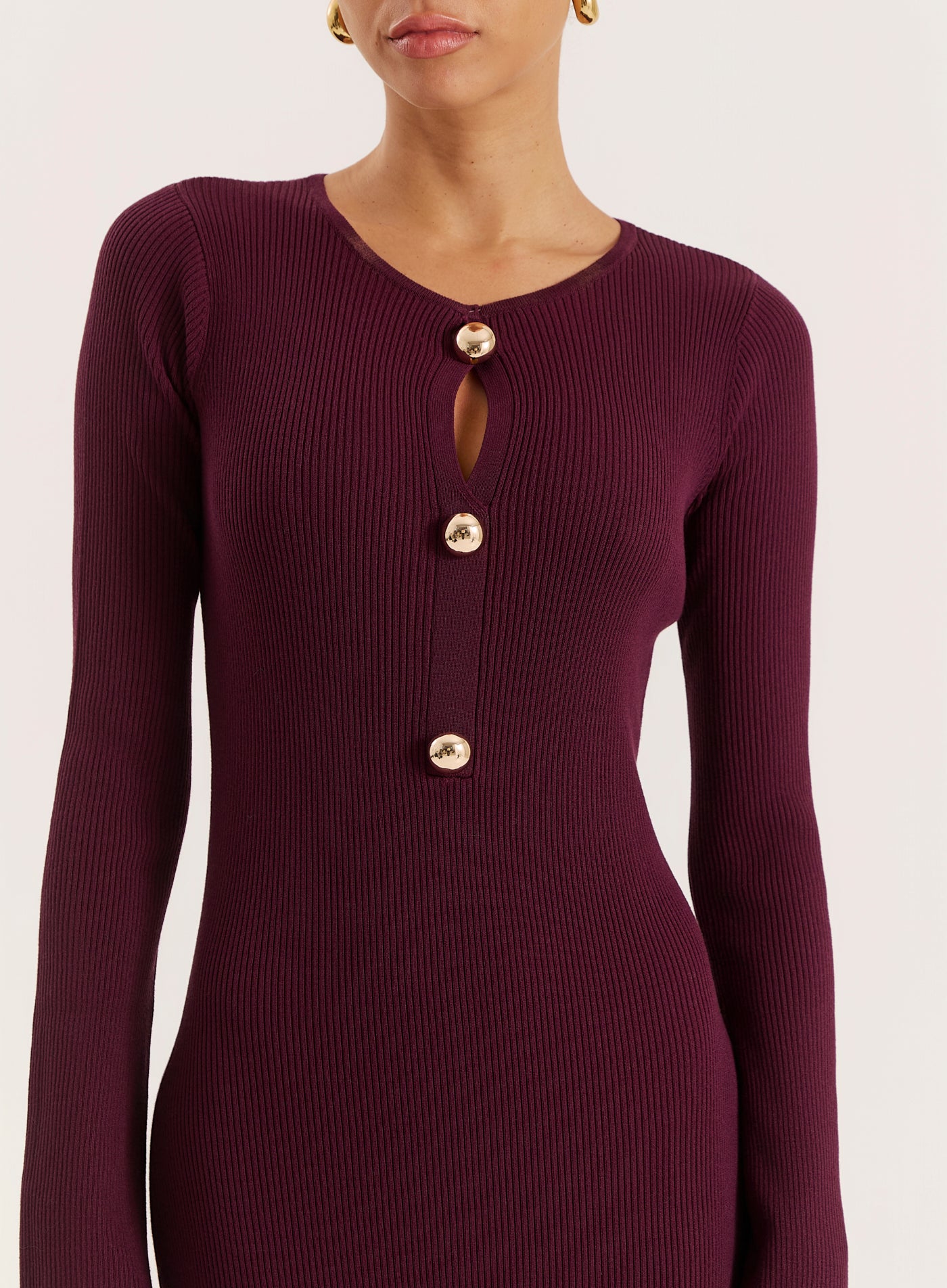 Plum Cut-out Flare Sleeved Knitted Maxi Dress