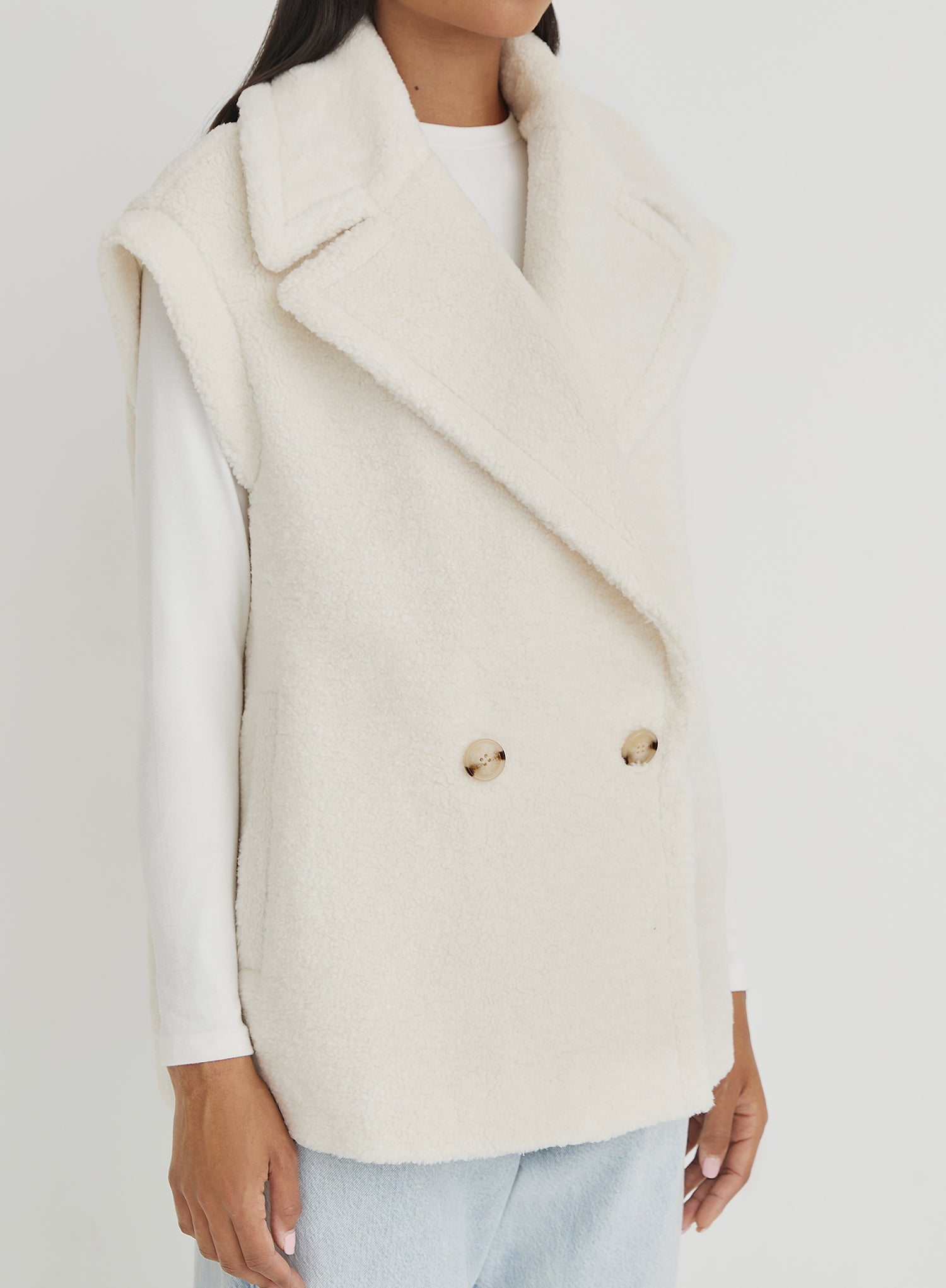 Off White Faux Shearling Oversized Gilet- Kerry