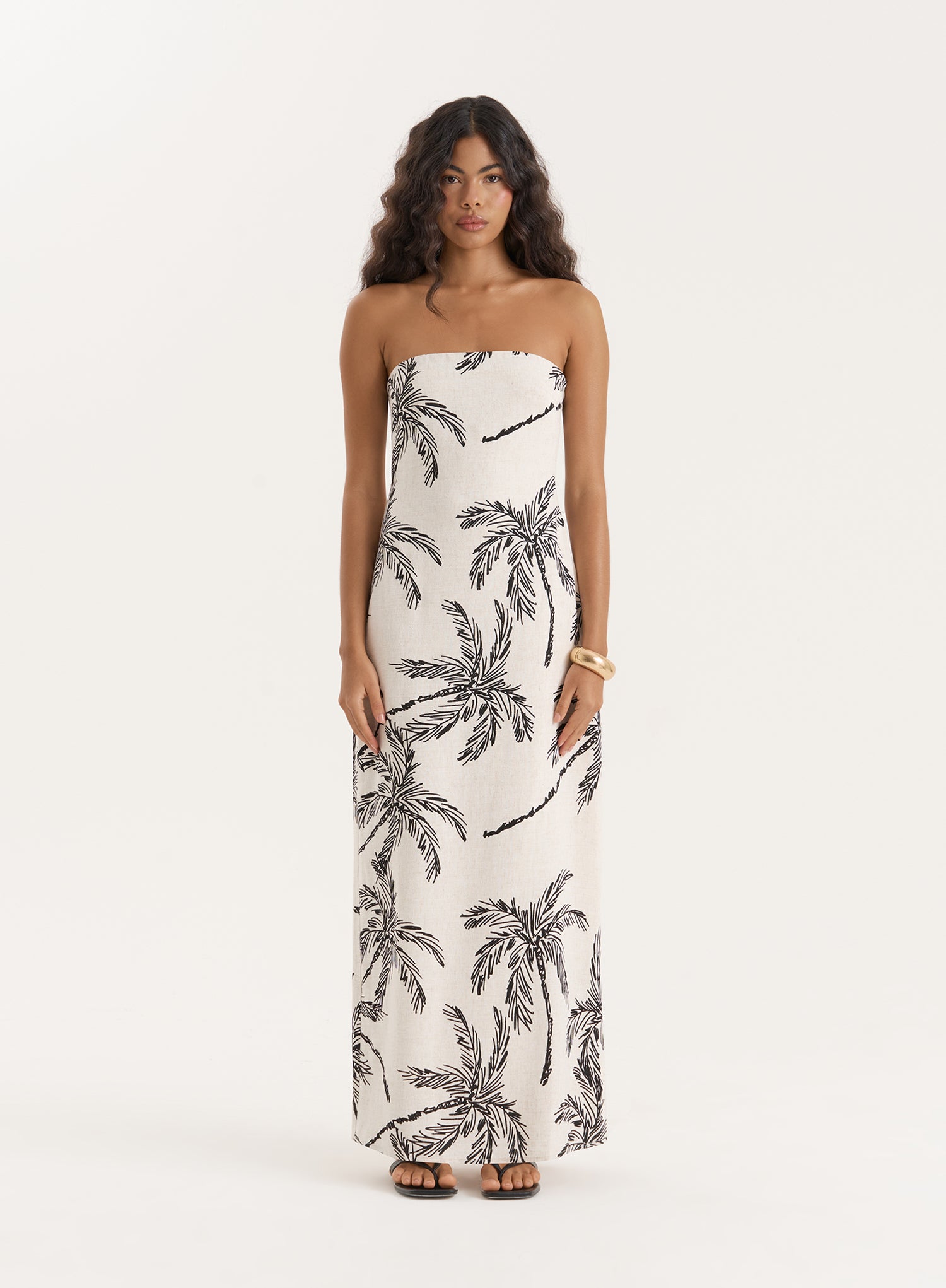 Printed Linen Blend Bandeau Midaxi Dress