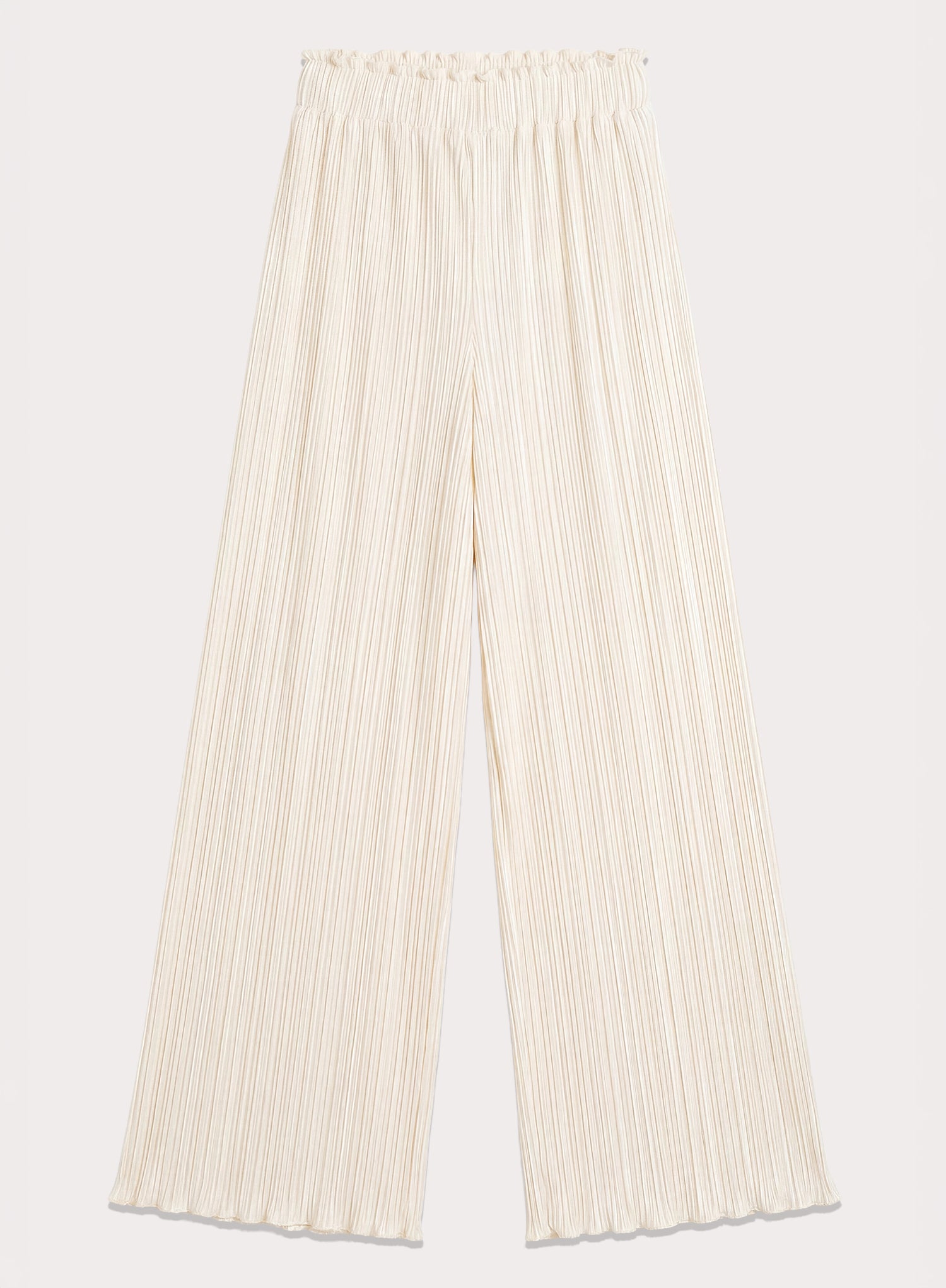 Cream Elasticated Waist Wide Leg Plisse Trousers