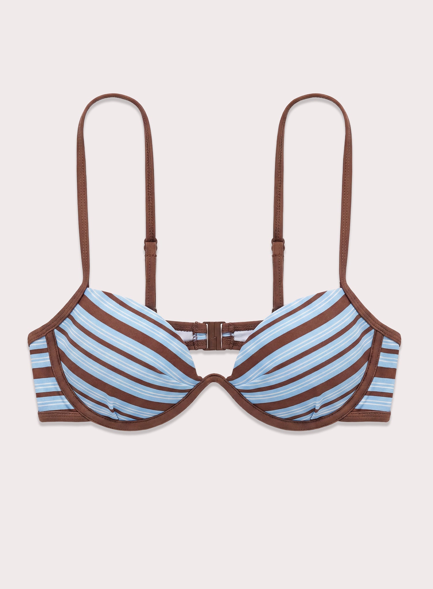 Blue And Chocolate Stripe Underwired Bikini Top