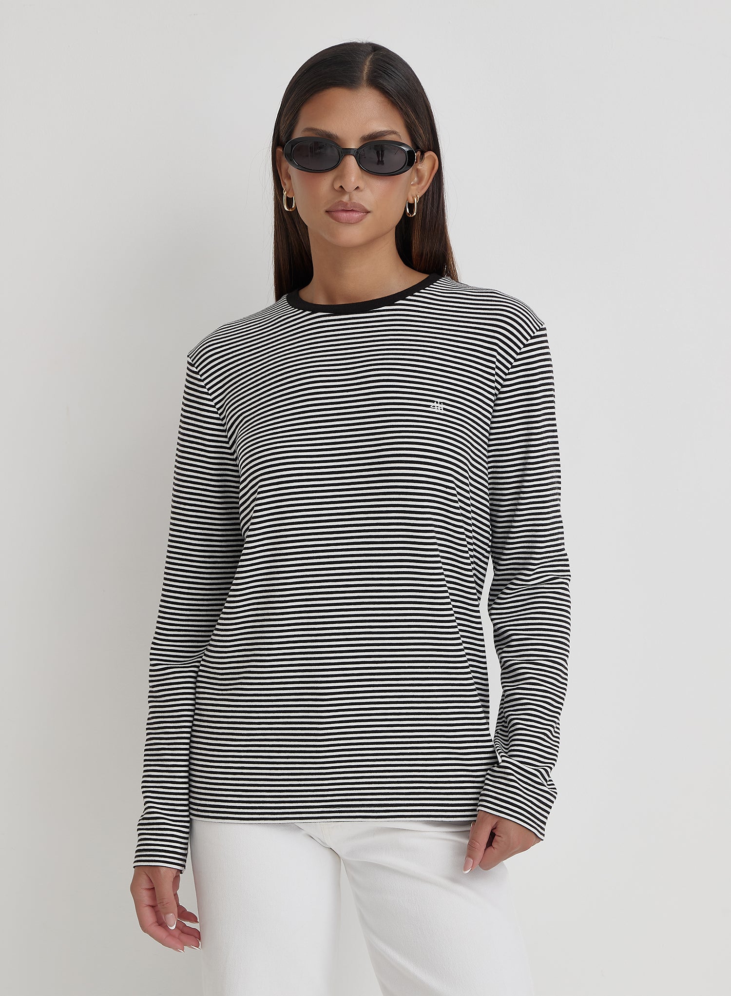 Black And Cream Stripe Long Sleeve Top- Peppi