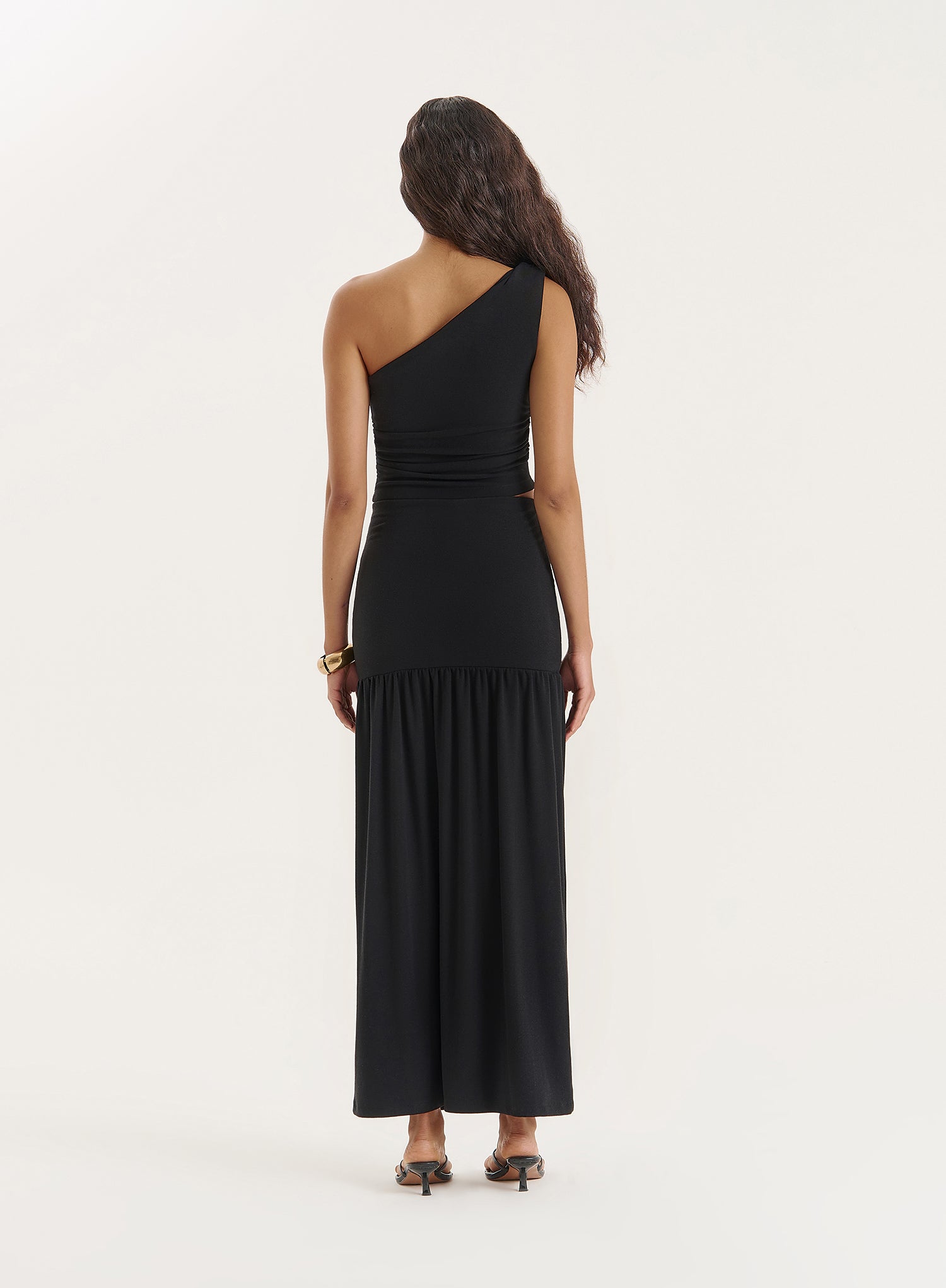 Black Gold Hardware Detail One Shoulder Top- Mai