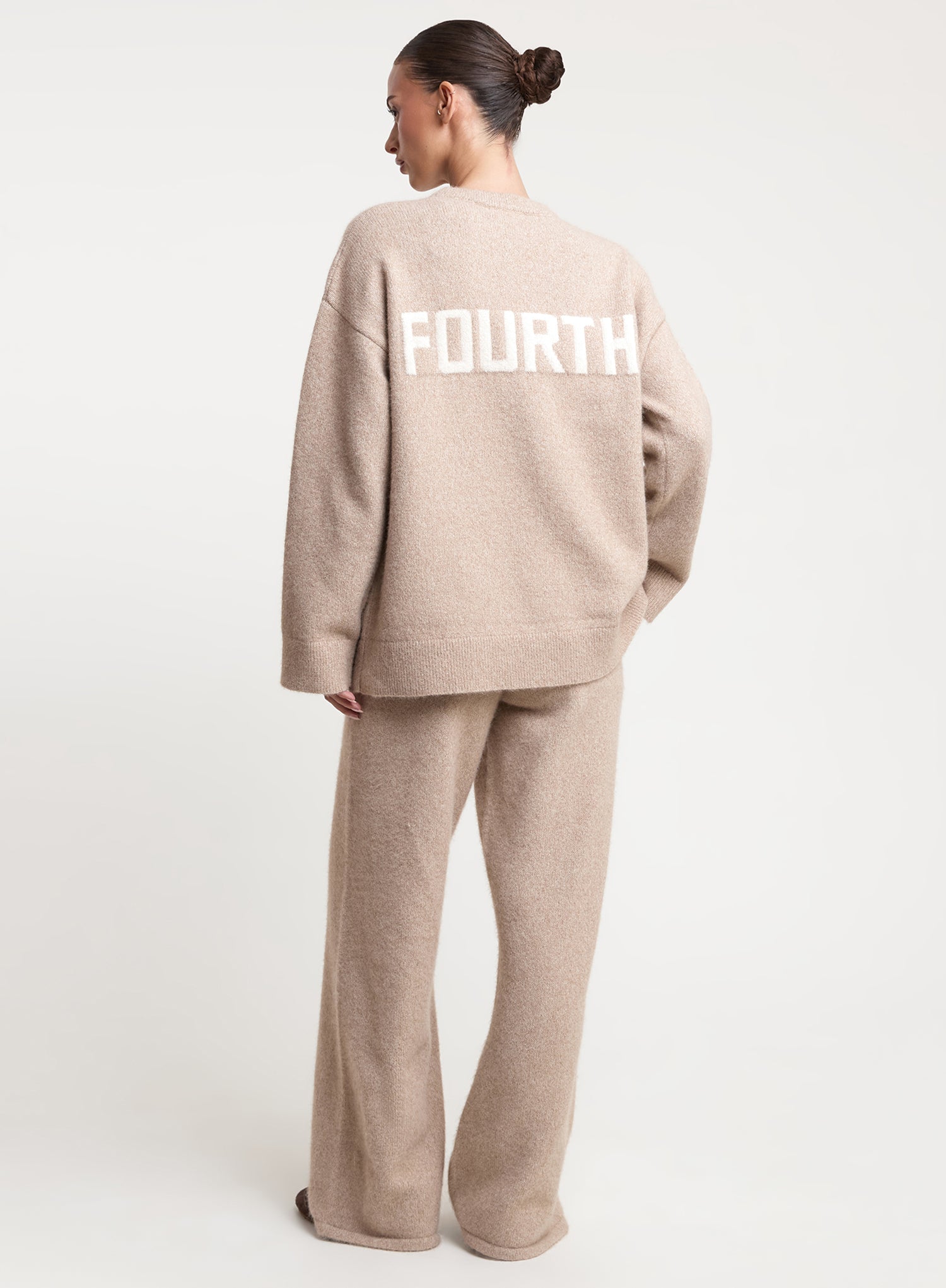 Oatmeal Knitted Straight Leg Trousers