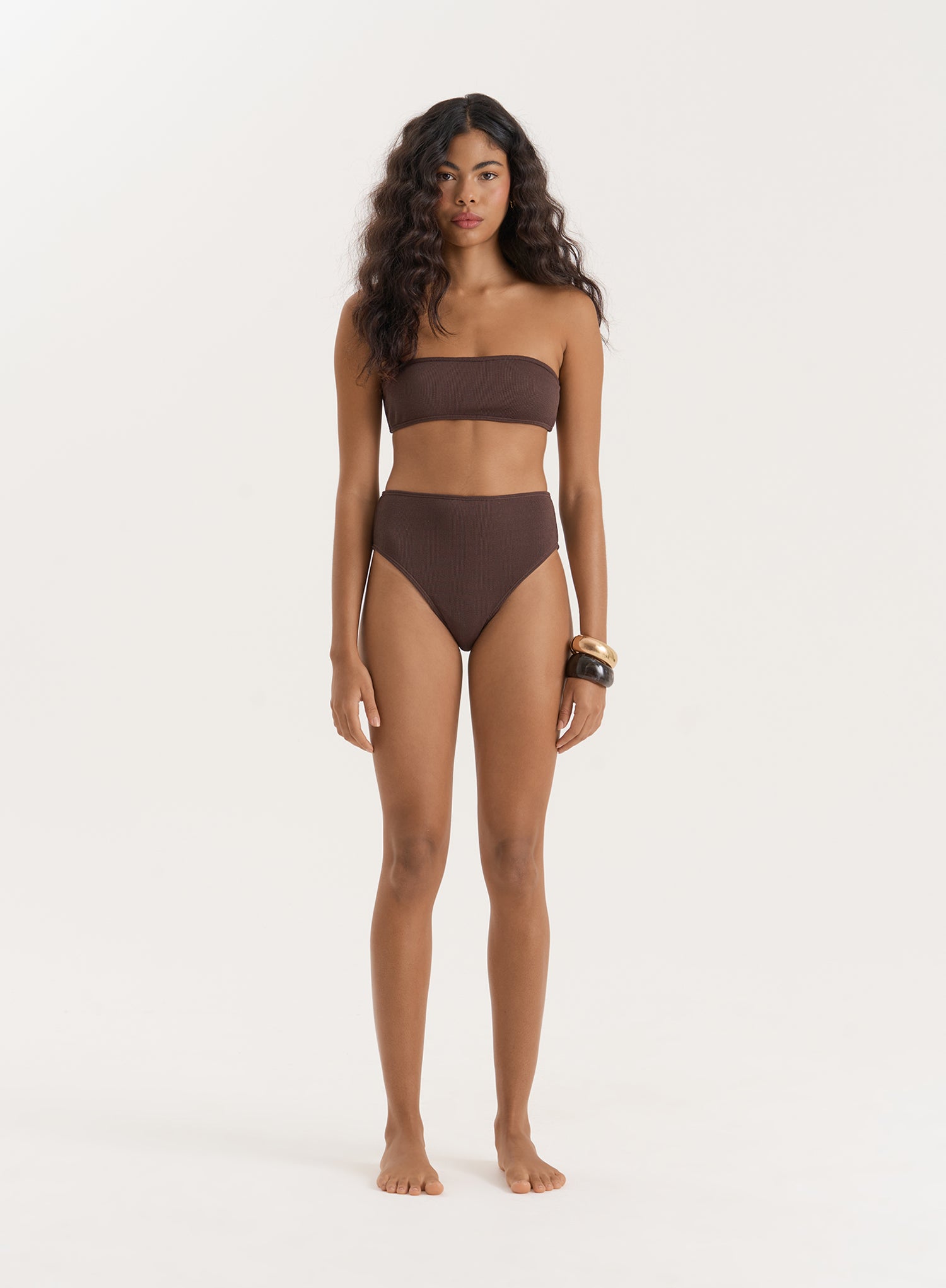 Chesnut Brown Crinkle Bandeau Bikini Top- Rivia