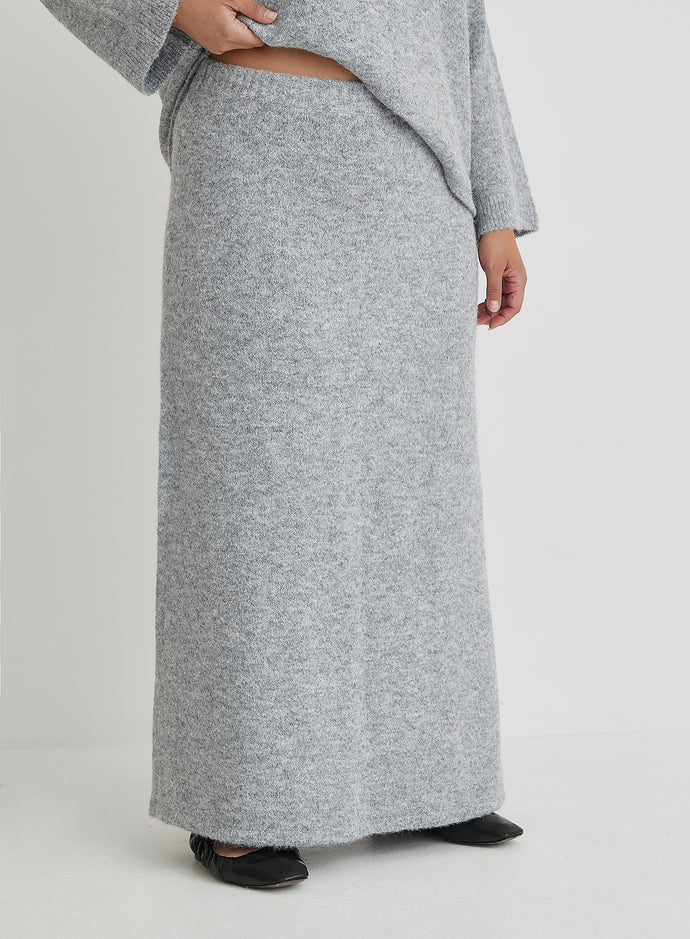 Grey Plus Size Knitted Maxi Skirt- Cadence