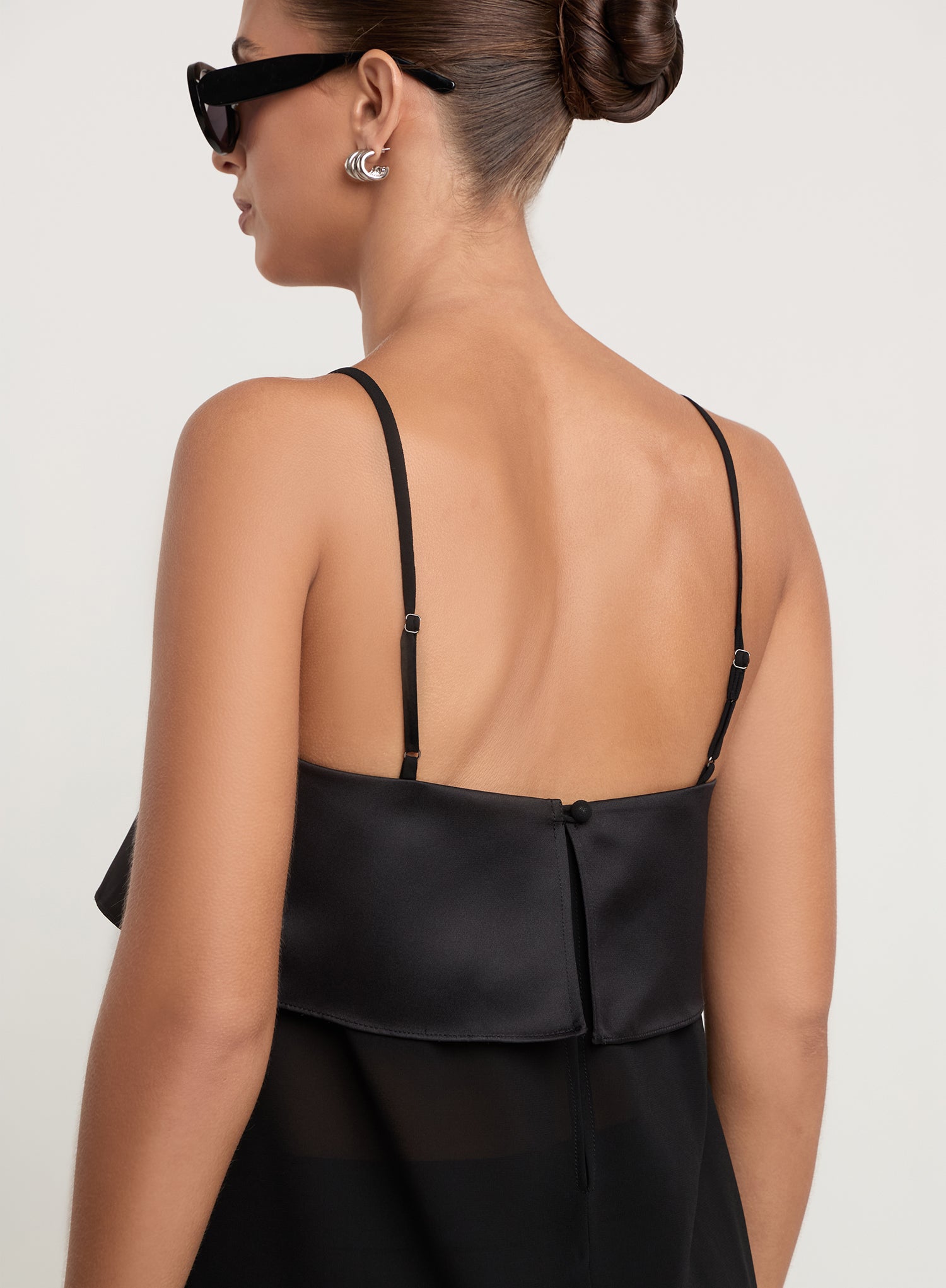 Black Satin And Sheer Chiffon Maxi Cami Top
