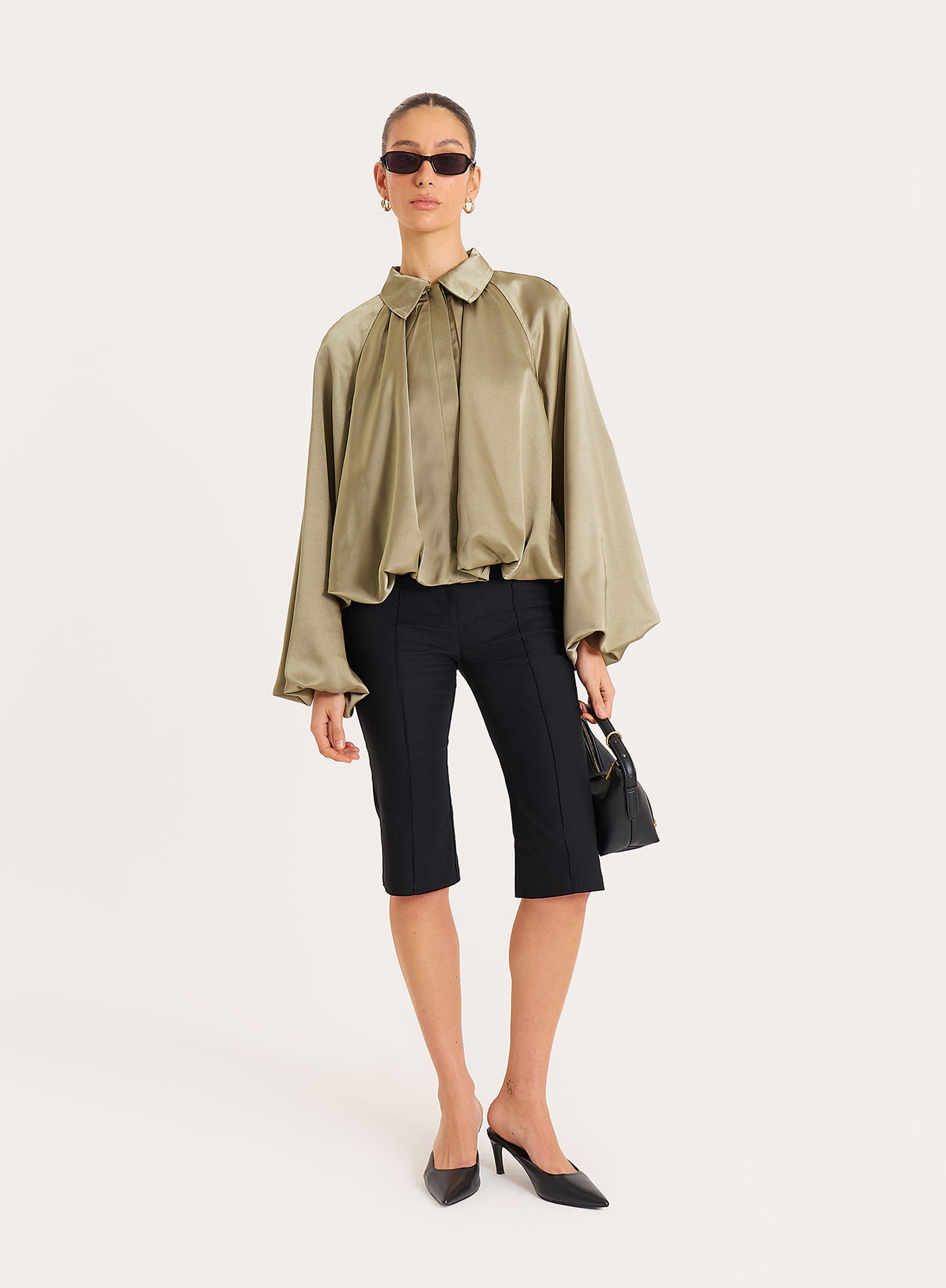 Olive Satin Bomber Jacket