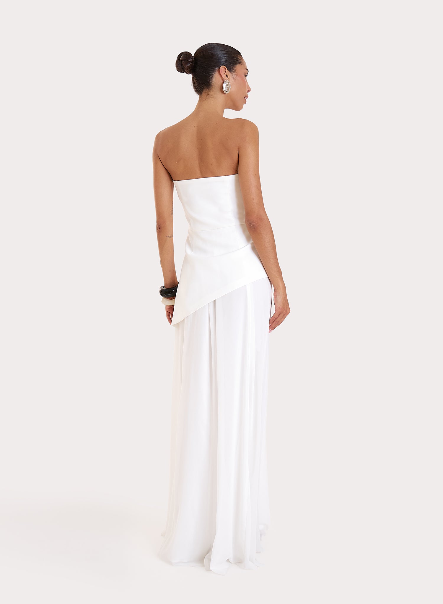 White Bandeau Asymmentric Detail Maxi Dress