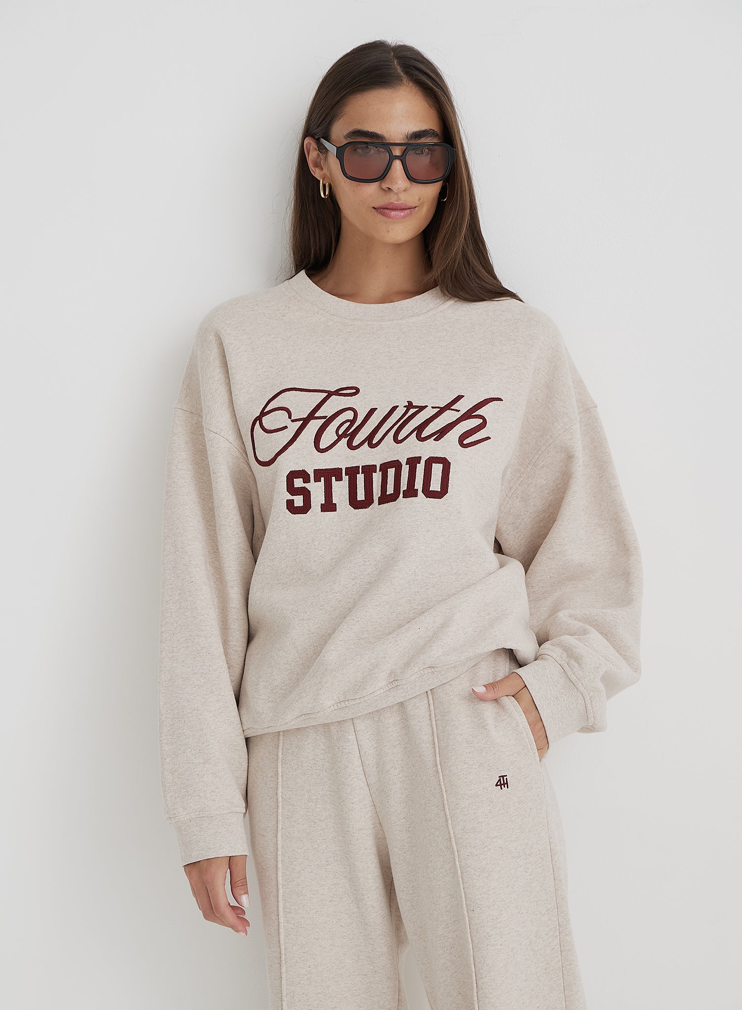 Oatmeal Fourth Studio Slogan Oversized Sweatshirt- Chester