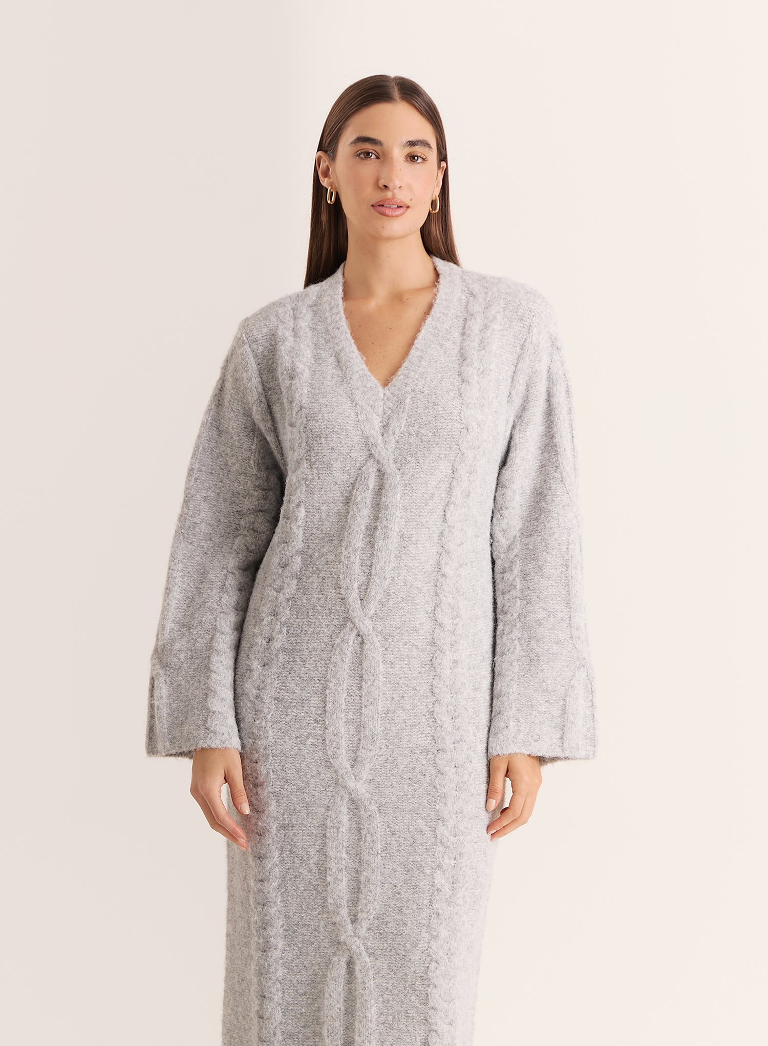 Light Grey Chunky Knit Wool Blend Maxi Dress