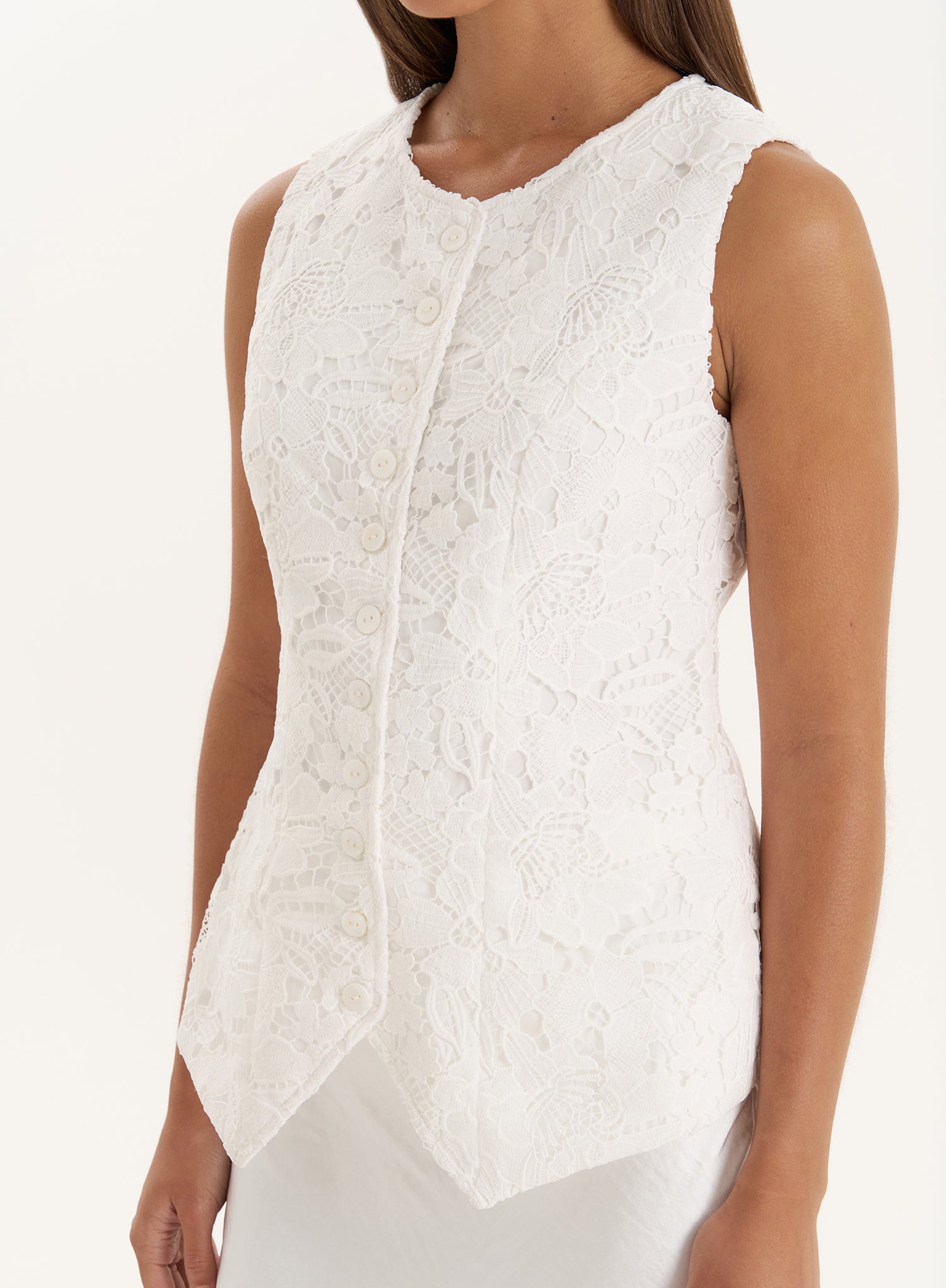 White Broderie Lace Waistcoat- Becki