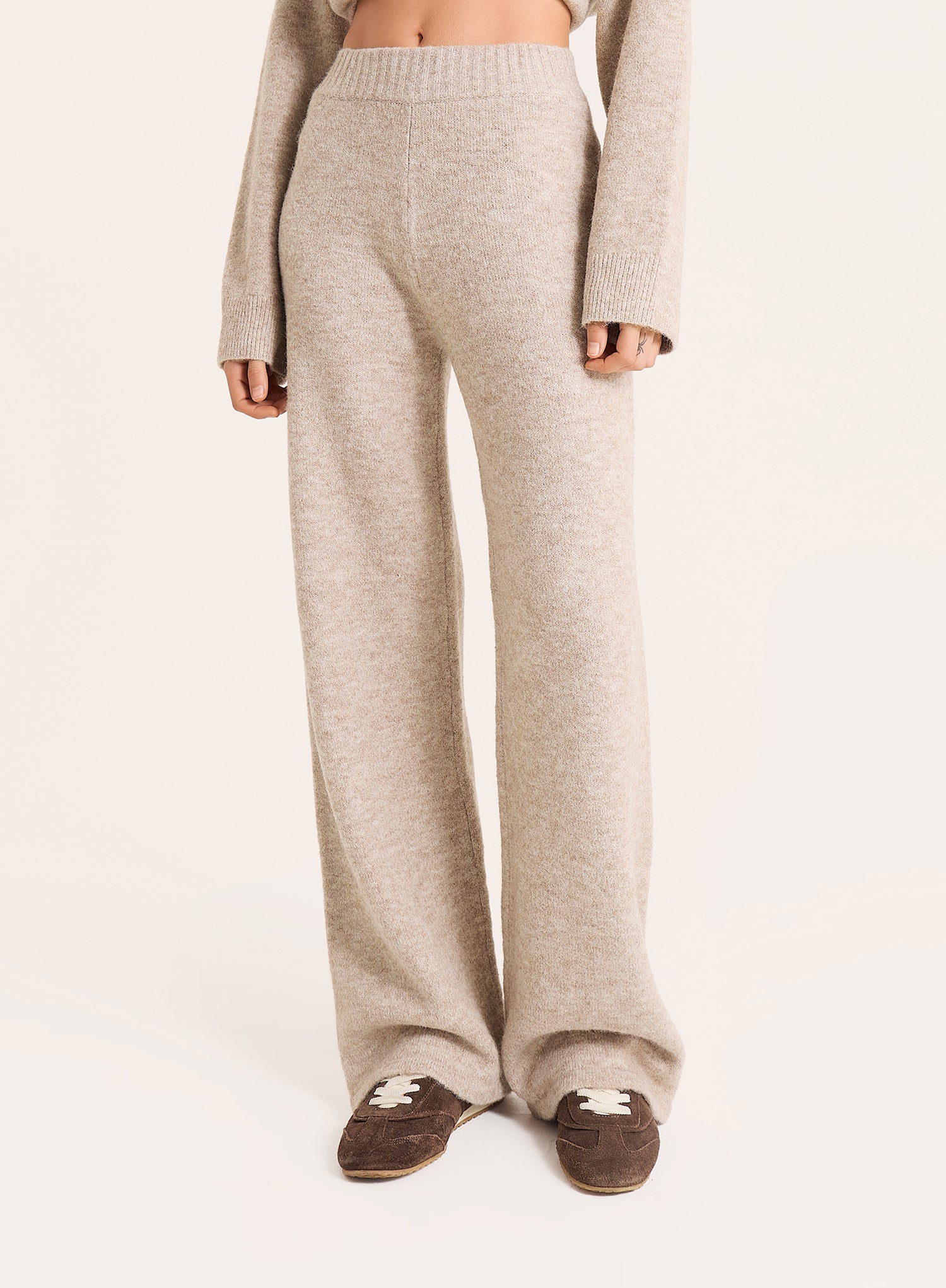 Oatmeal Knitted Straight Leg Trousers