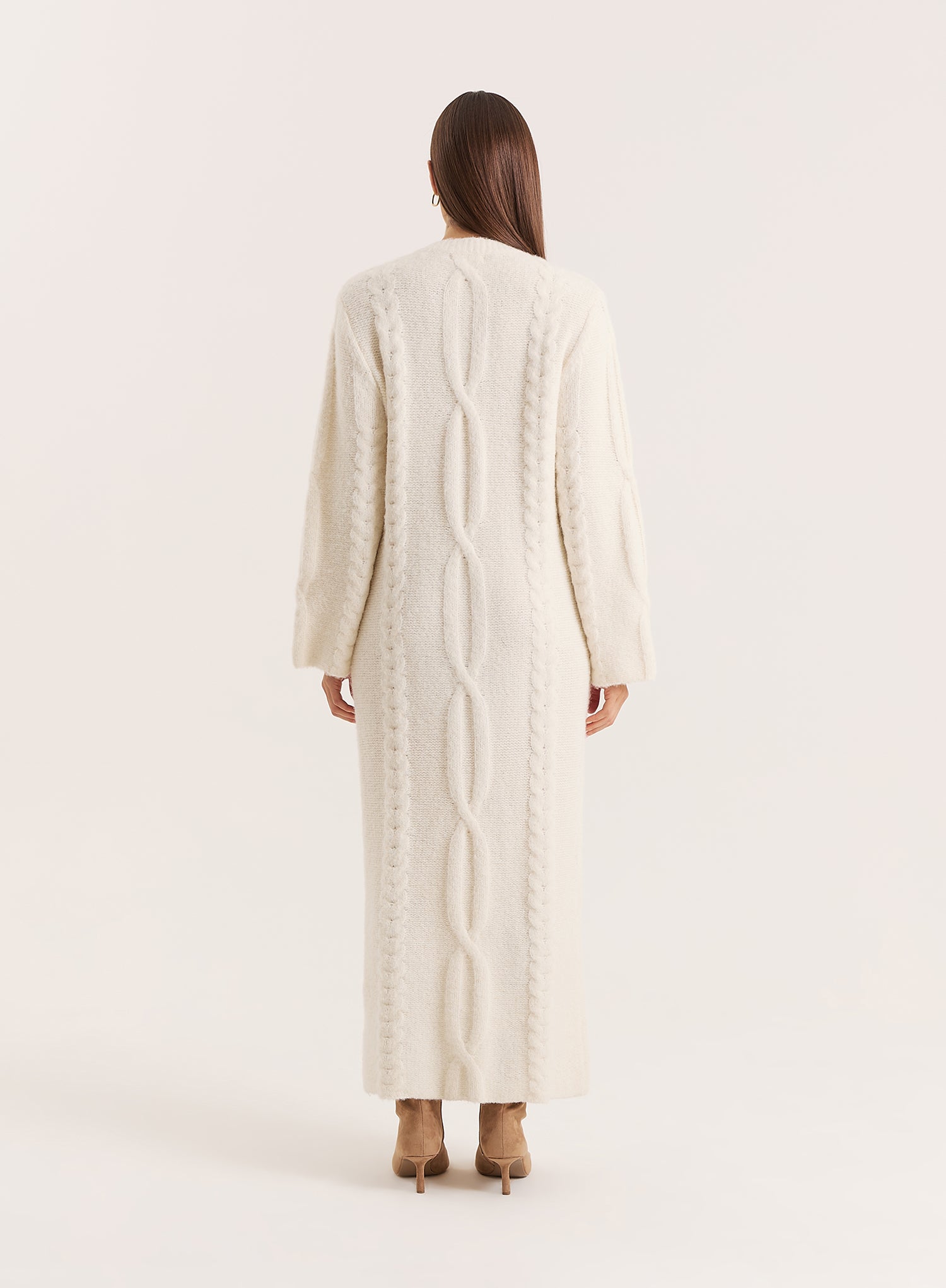 Cream Chunky Knit Wool Blend Maxi Dress