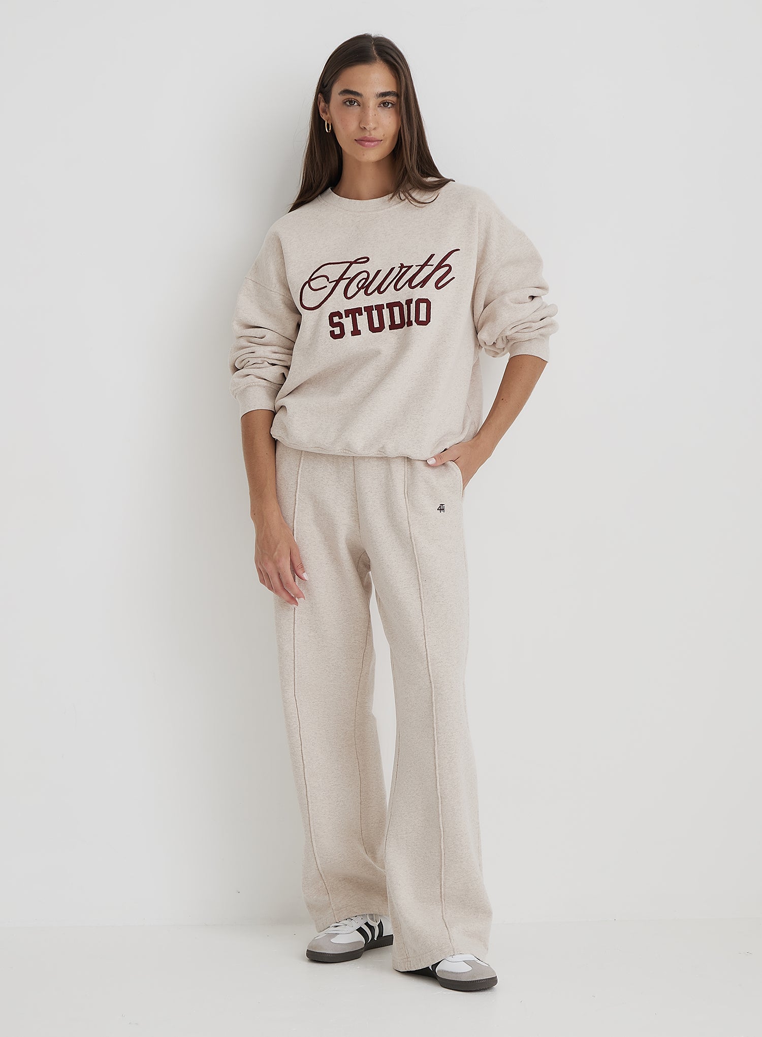 Oatmeal Fourth Studio Slogan Oversized Sweatshirt- Chester