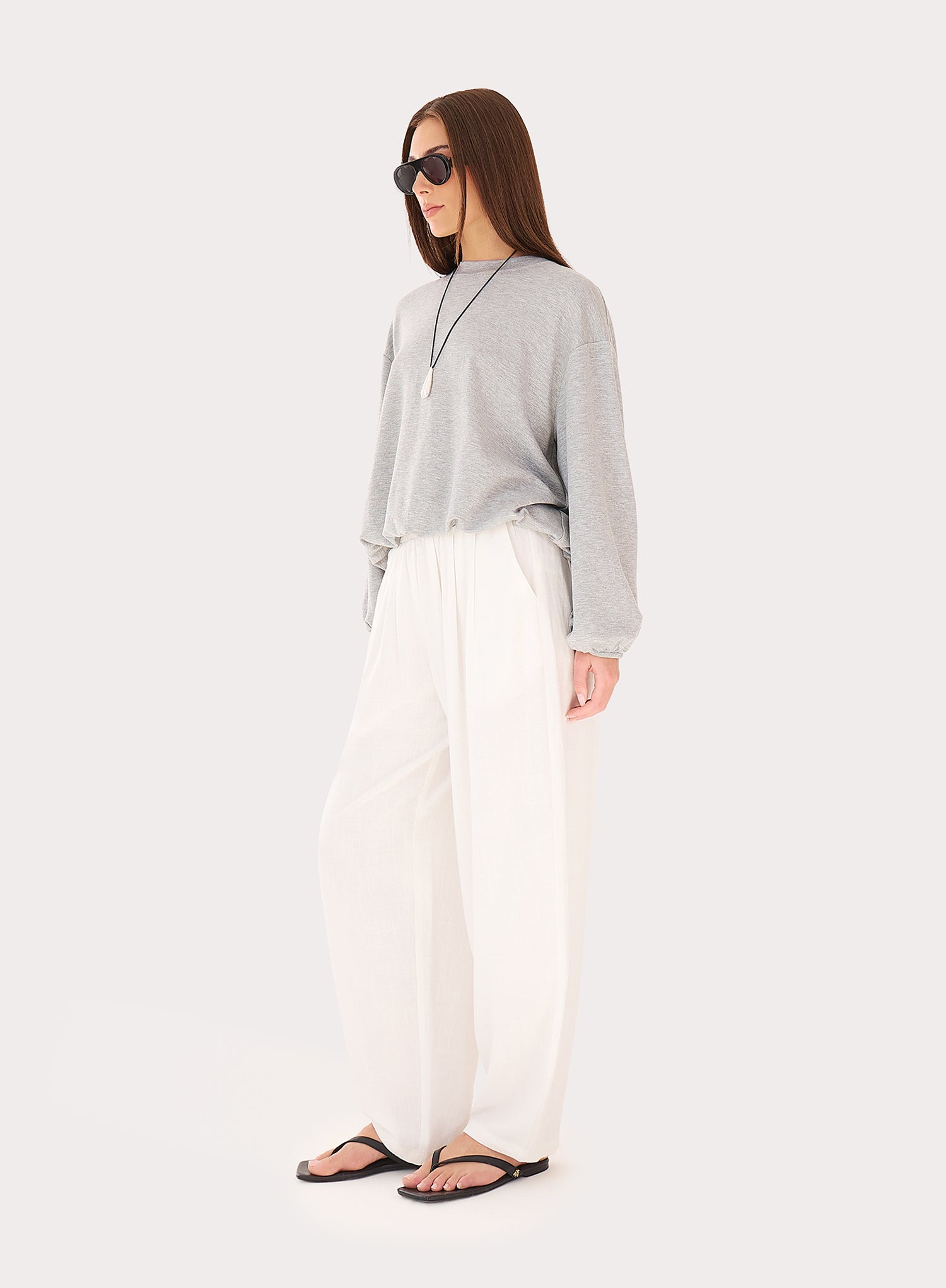 Grey Balloon Sleeve Bubble Hem Sweatshirt
