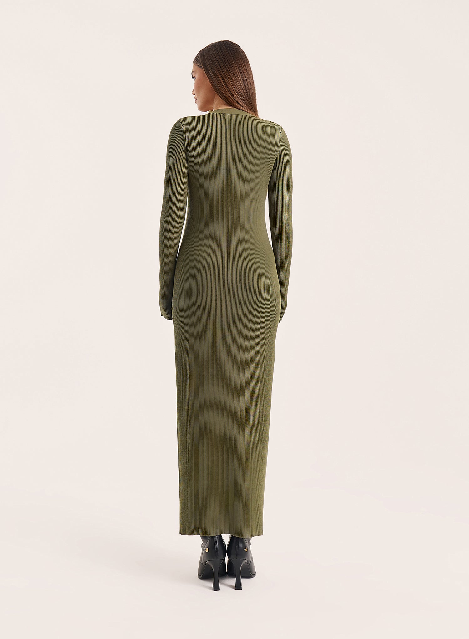 Olive V Neck Knitted Longline Cardigan