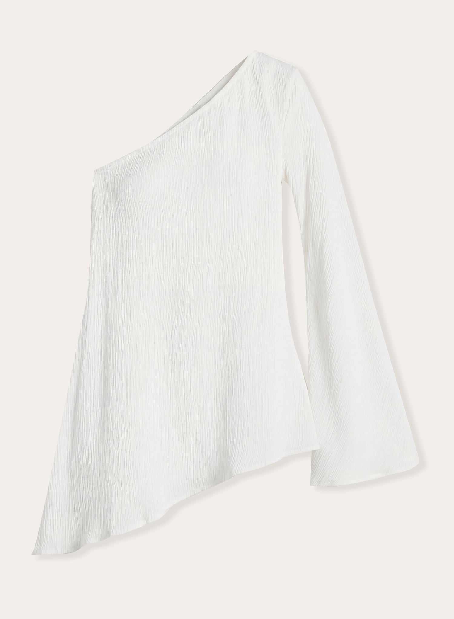 Cream Crinkle One Shoulder Flared Sleeve Top