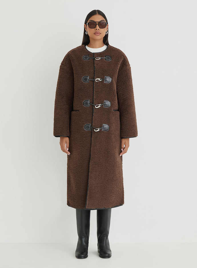 Brown Faux Shearling Longline Oversized Coat- Heyworth