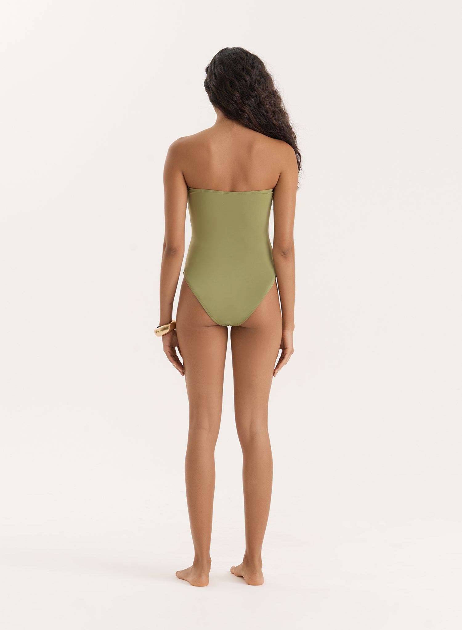 Olive Gold Ring Cut Out Bandeau Swimsuit- Nala