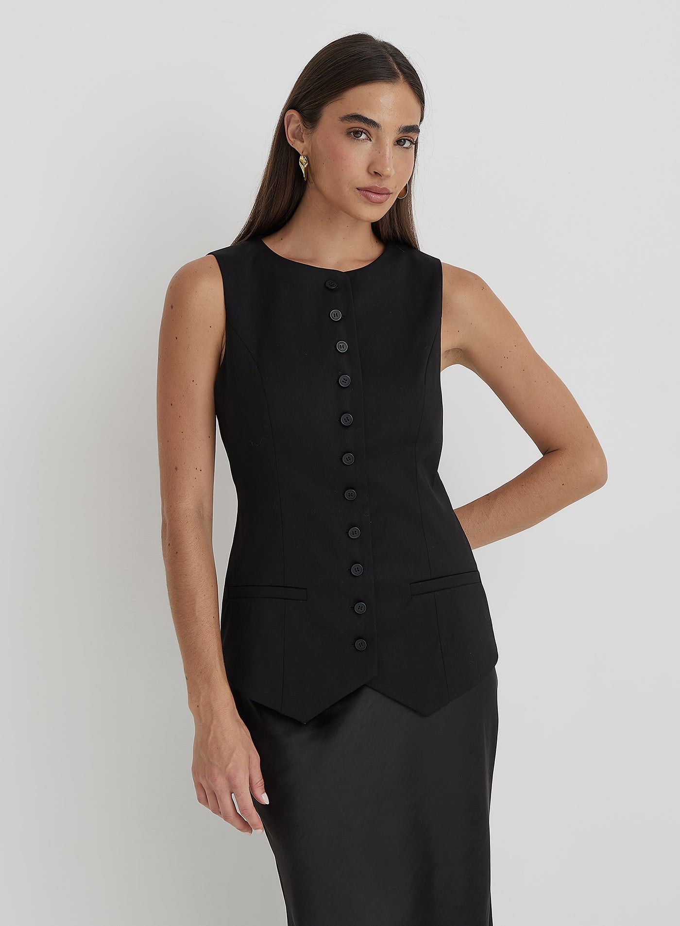 Tailored Waistcoat Top - Black