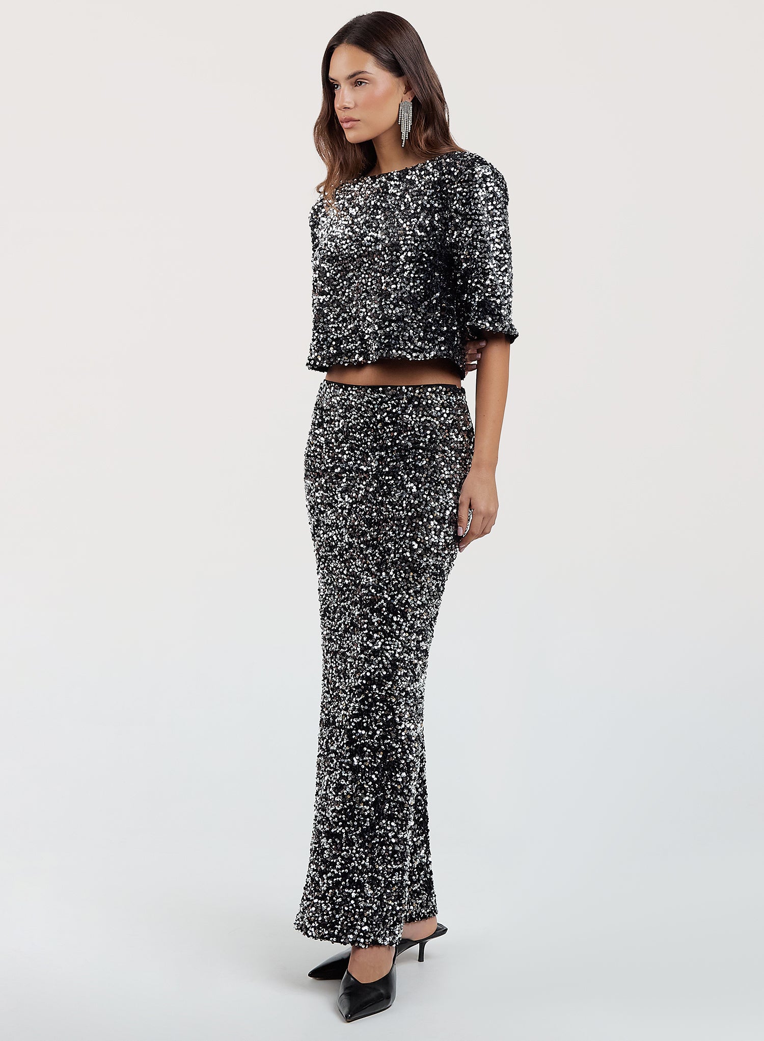 Black Sequin Maxi Skirt
