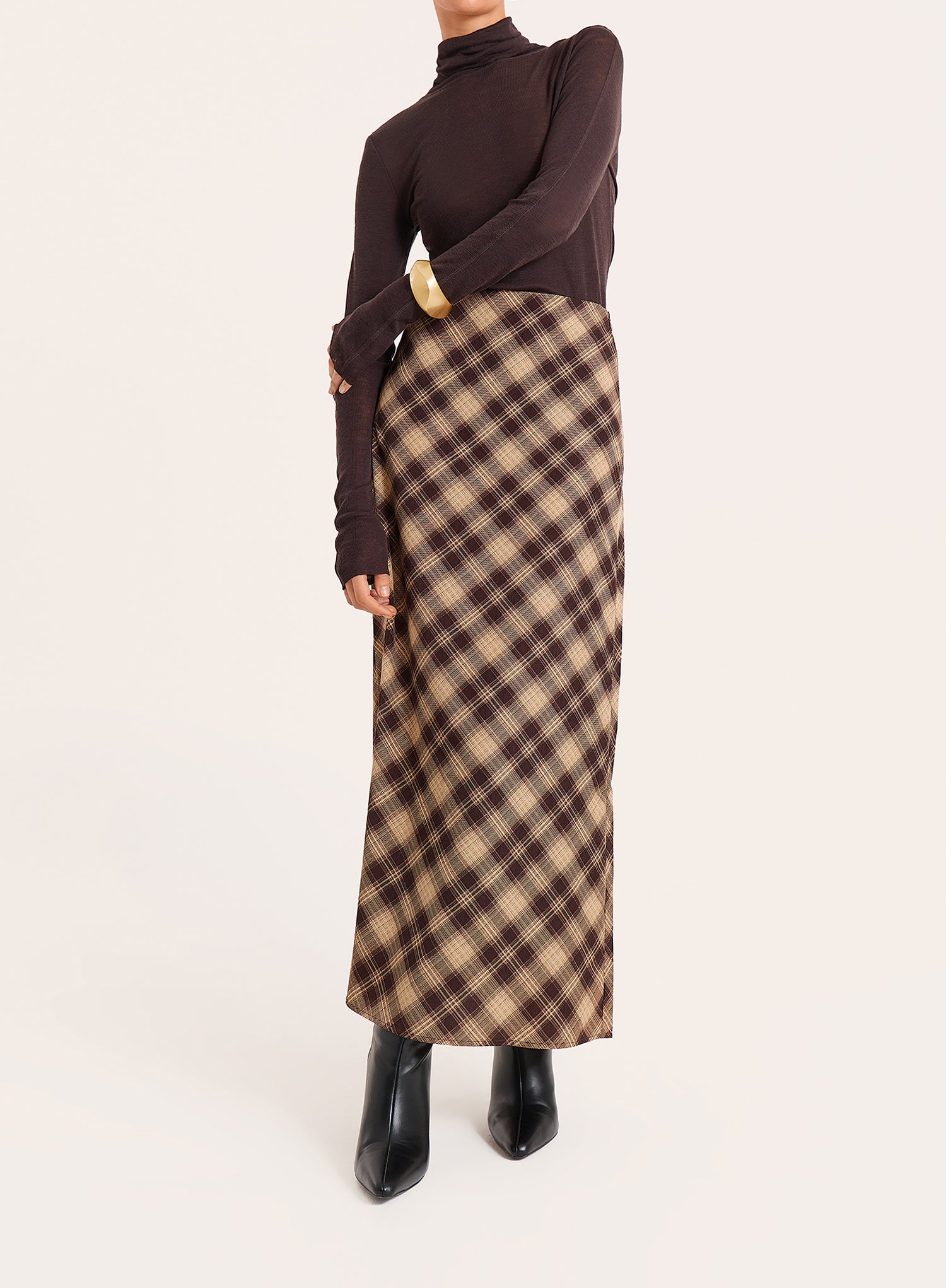 Check Print Chiffon Maxi Skirt