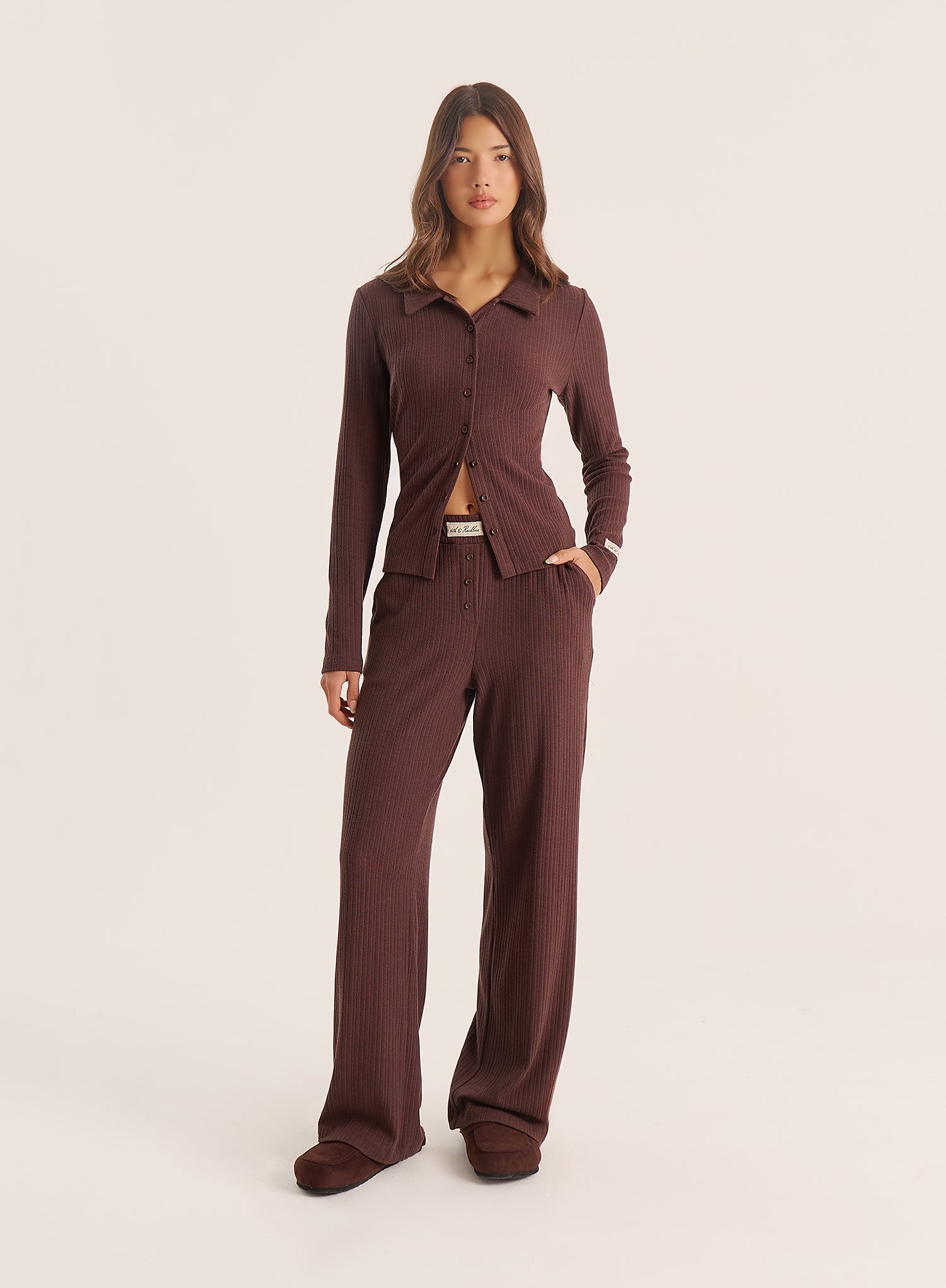 Chocolate Buttoned Pointelle Top