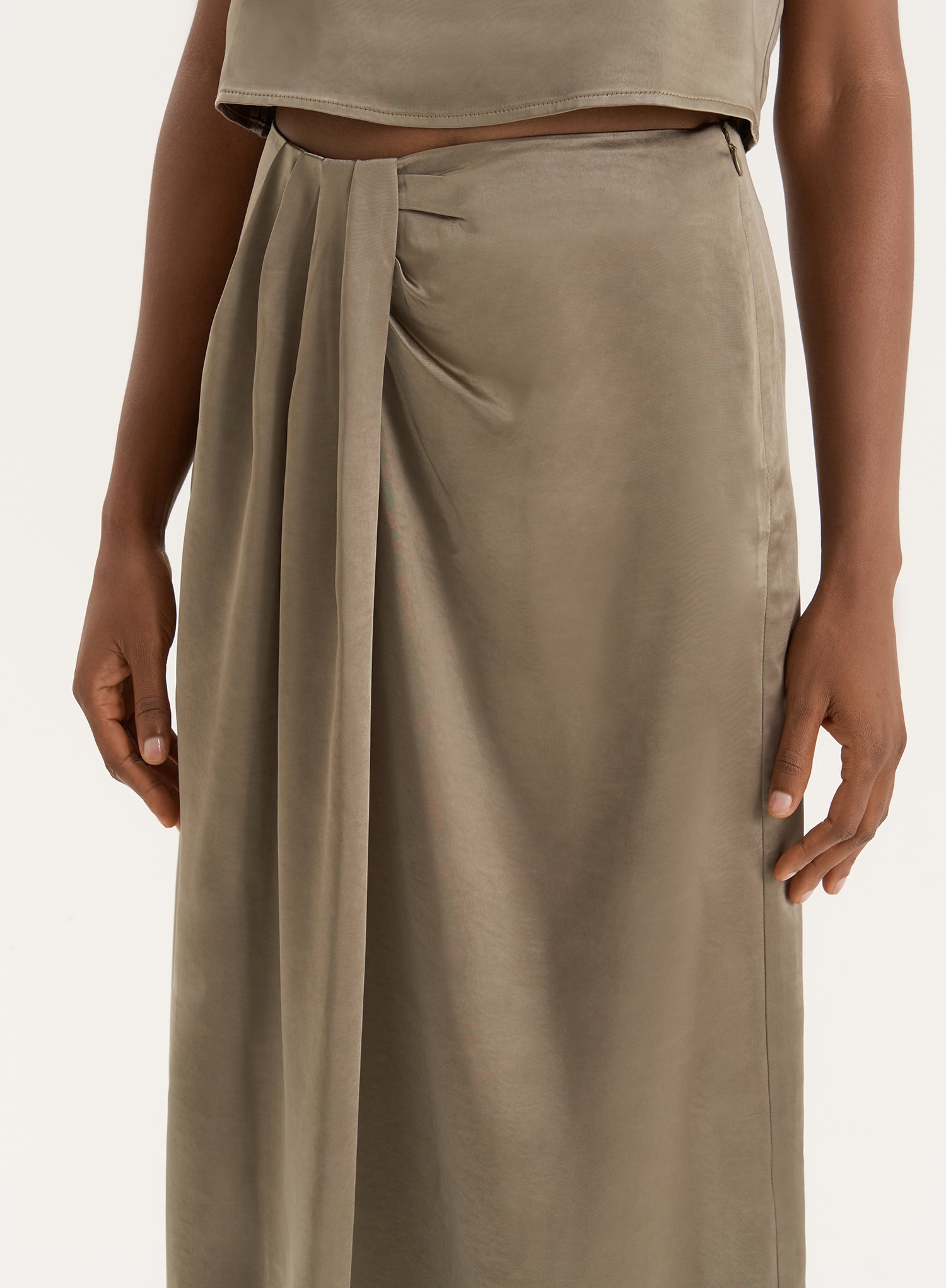 Olive Satin Maxi Skirt- Verona