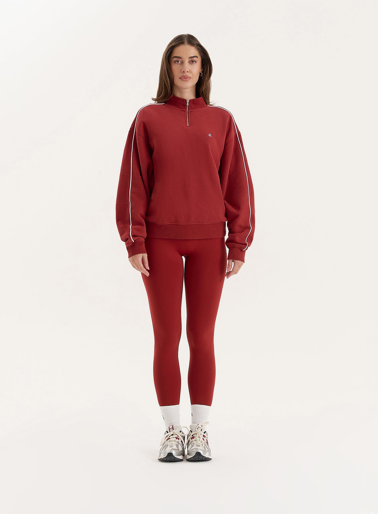 Red Branded Half Zip Cropped Sweatshirt- Gilly