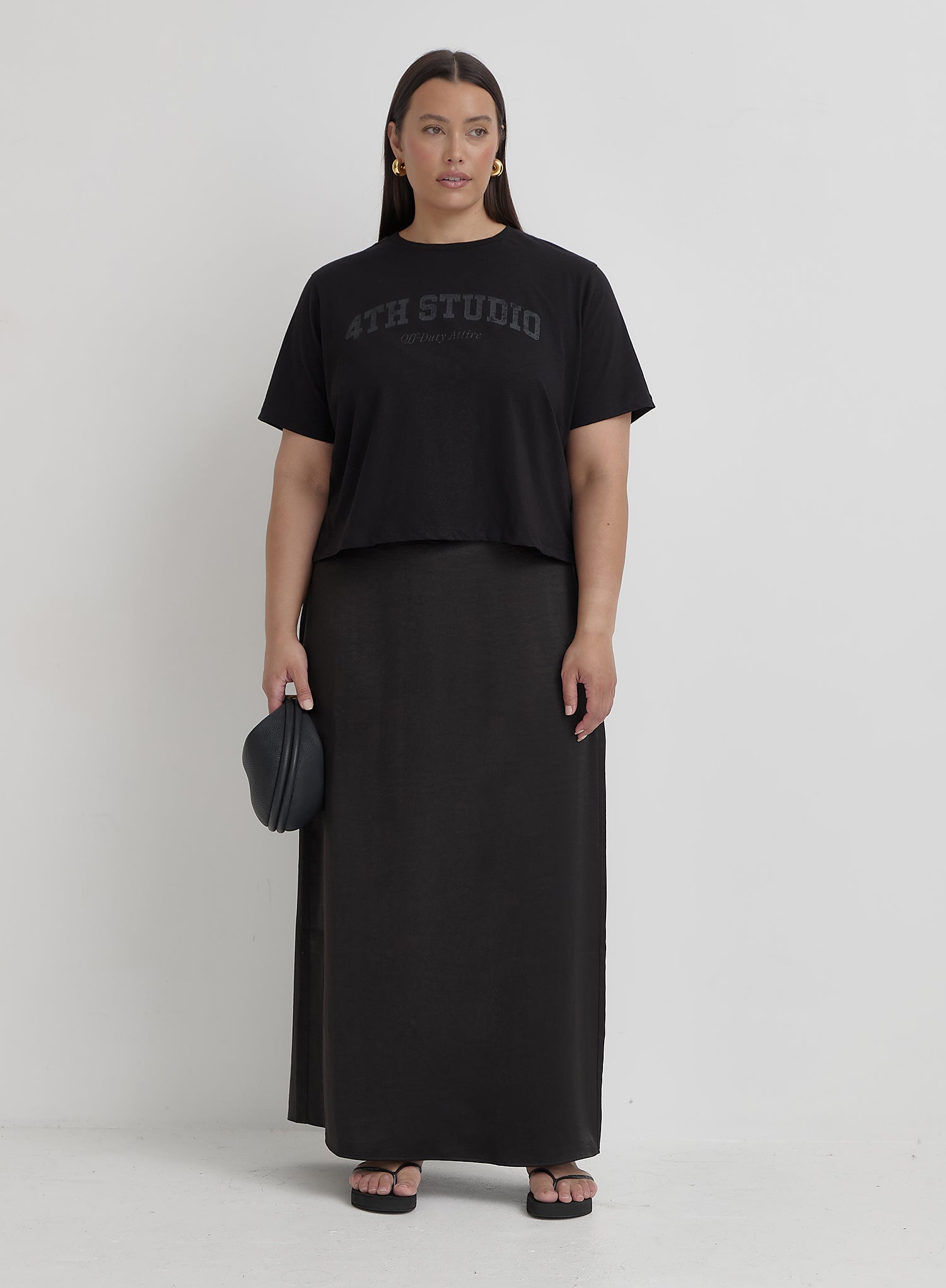 Black Plus Size 4th Studio Slogan T-Shirt- Talia