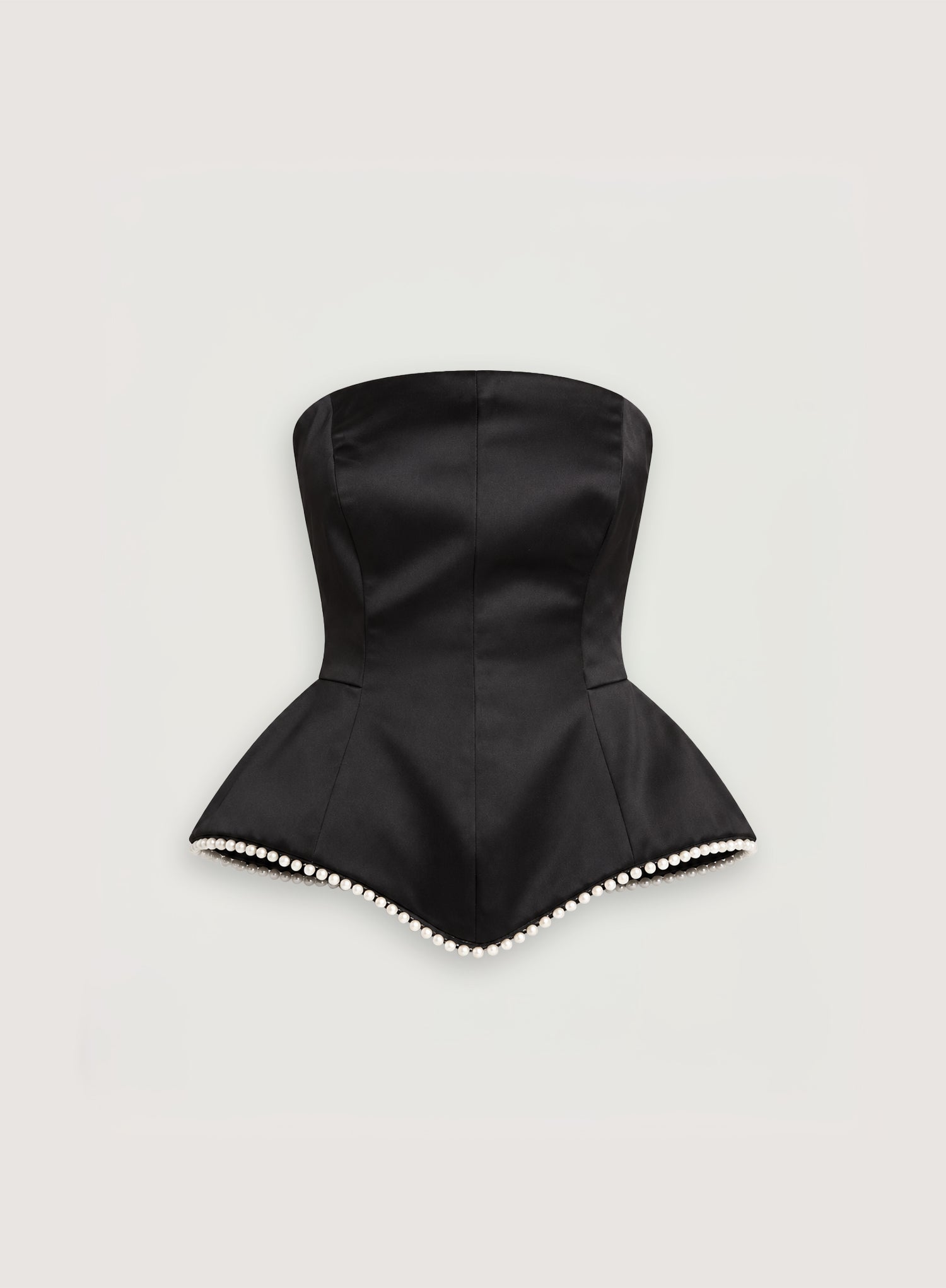 Black Satin Pearl Hem Structured Corset