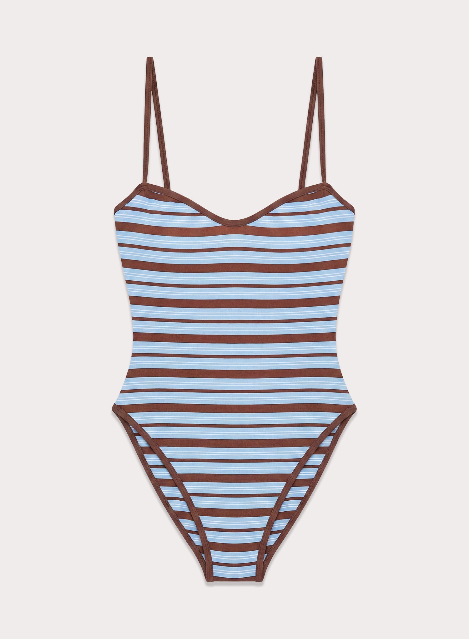 Blue And Chocolate Stripe High Leg Swimsuit