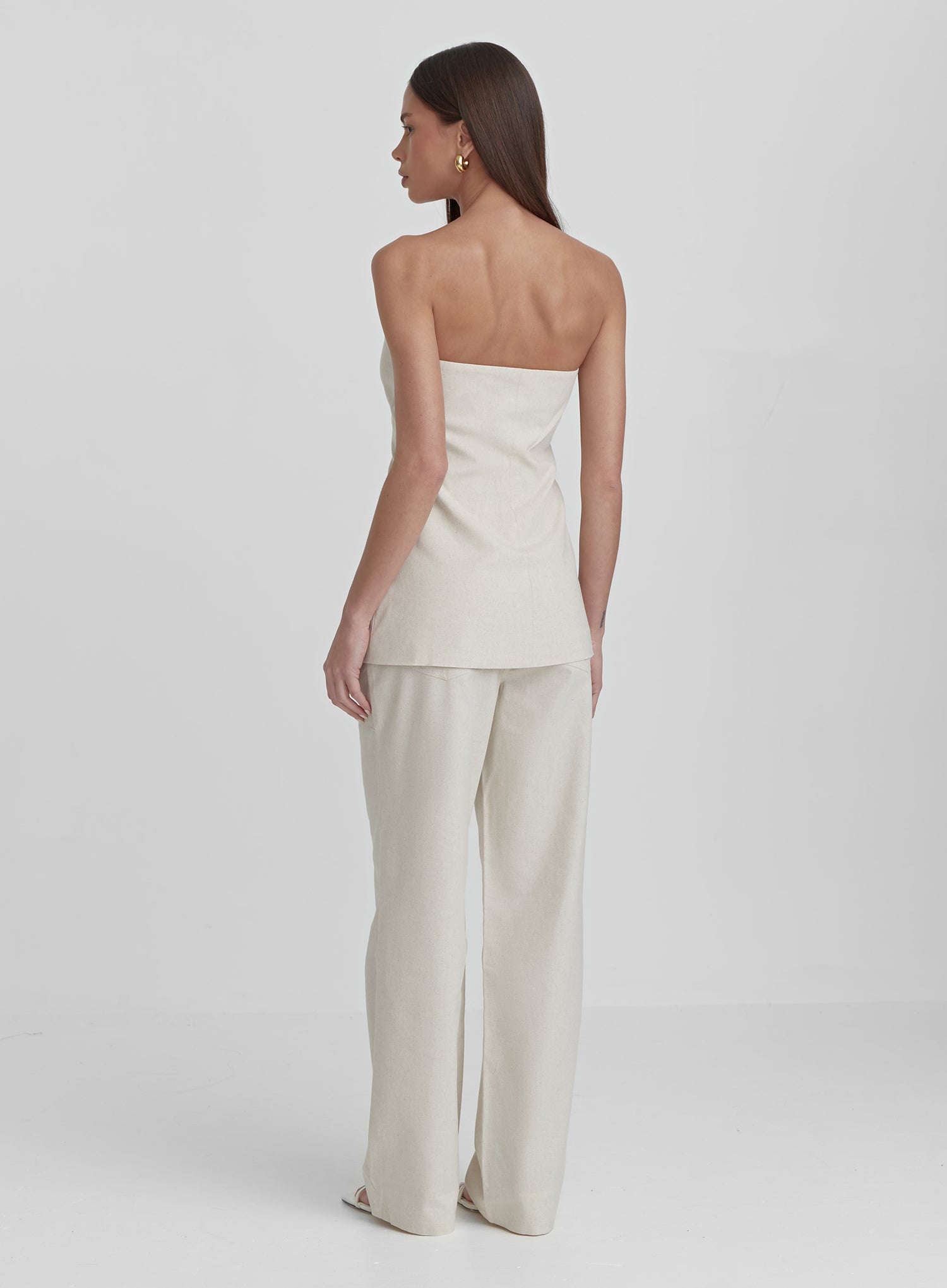 Cream Linen Look Longline Corset Top-Liana