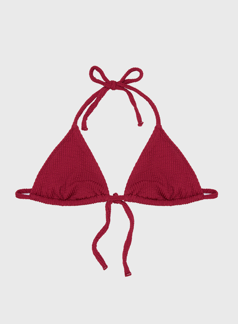 Red Crinkle Triangle Bikini Top- Luana