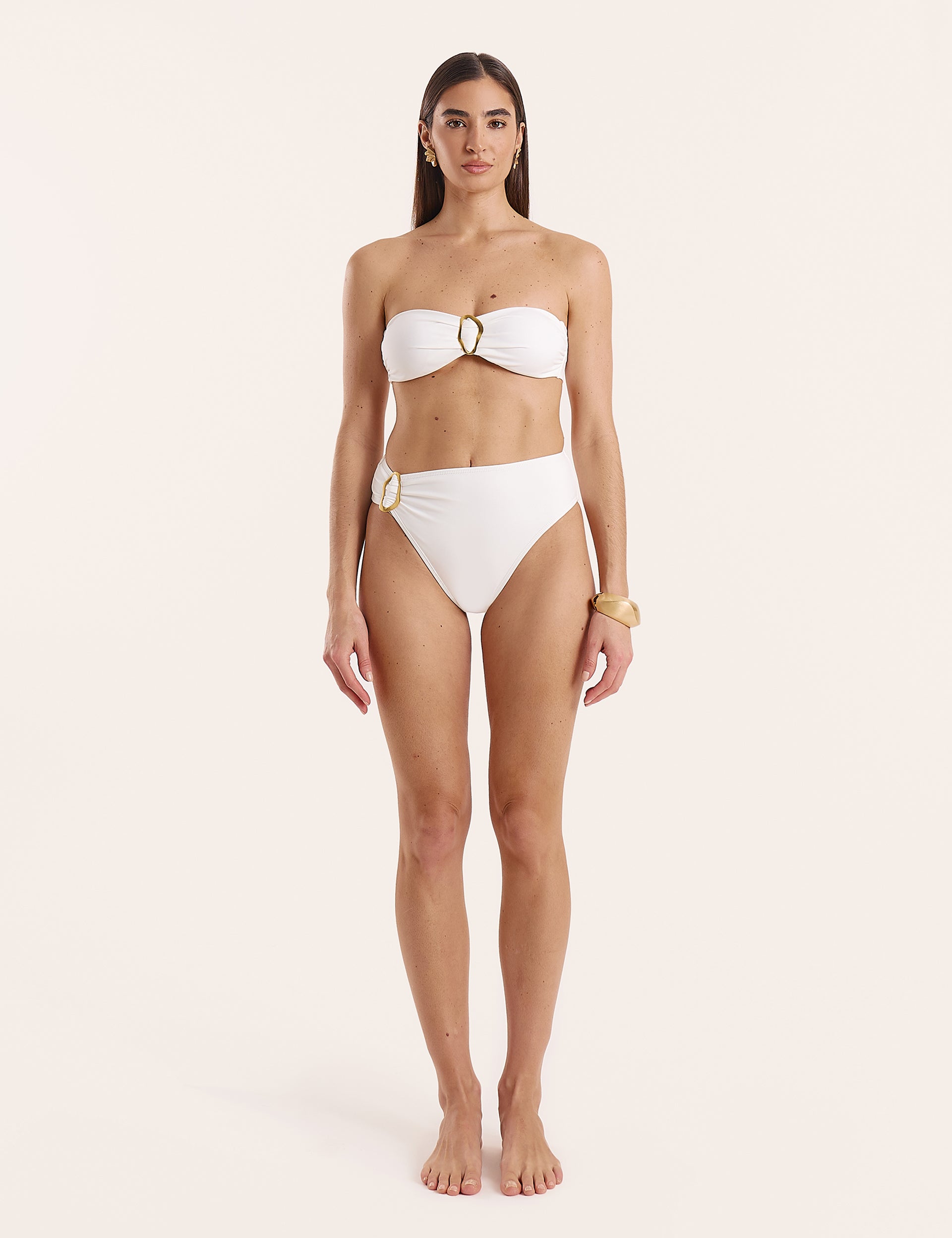 White High Waisted Hardware Detail Bikini Bottoms