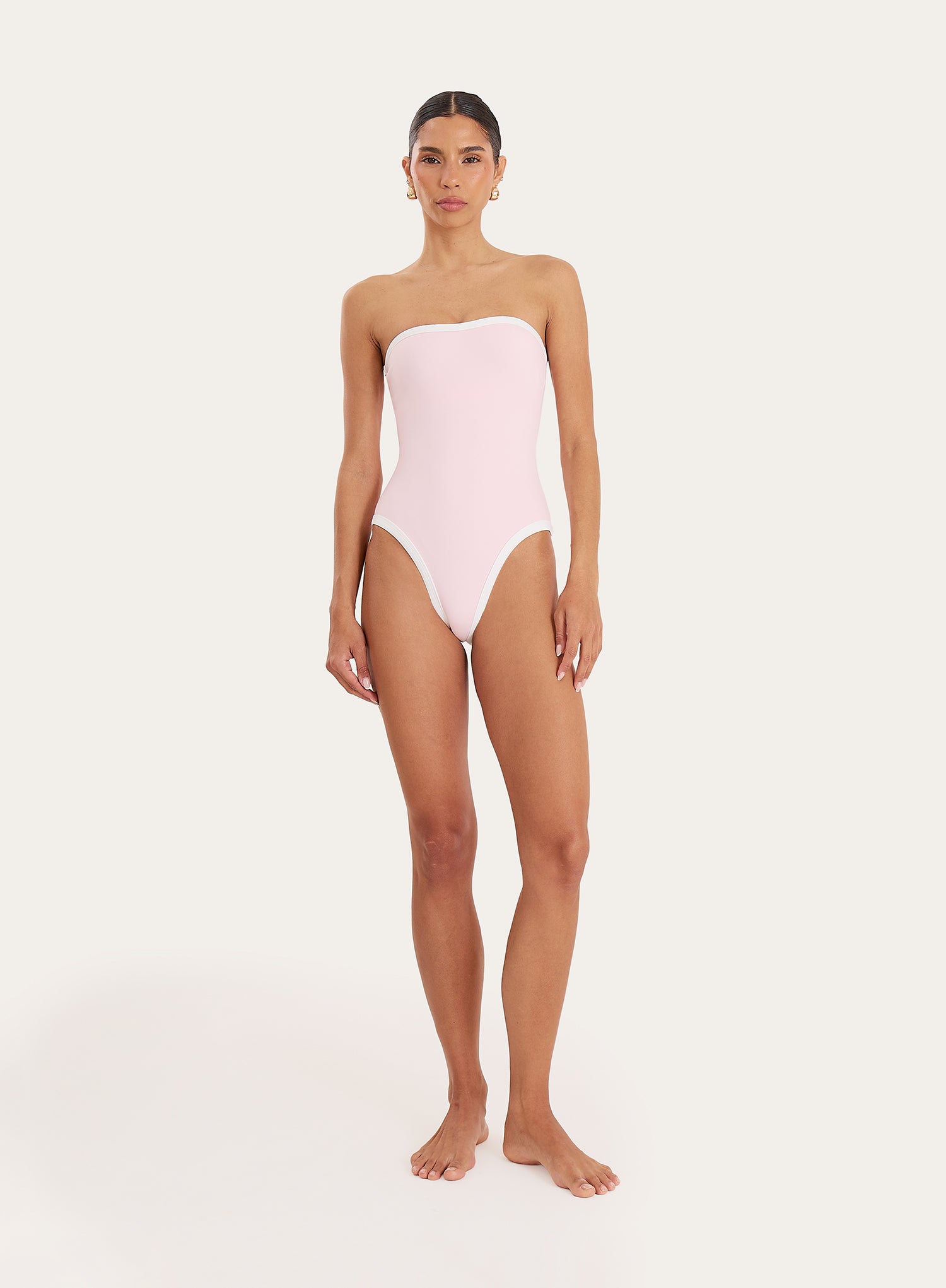 Pink Contrast Trim Bandeau Swimsuit