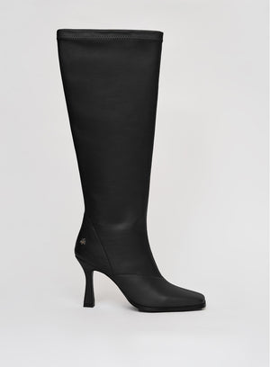 Black Faux Leather Knee High Boots- Tokyo