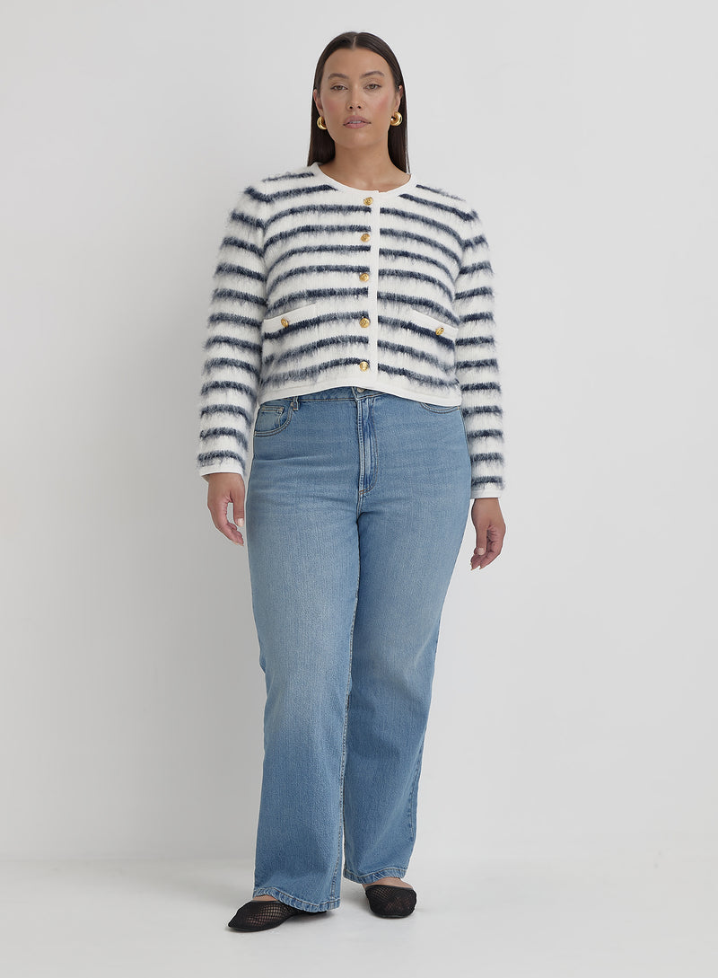 Navy And Cream Curve Stripe Cardigan- Janae